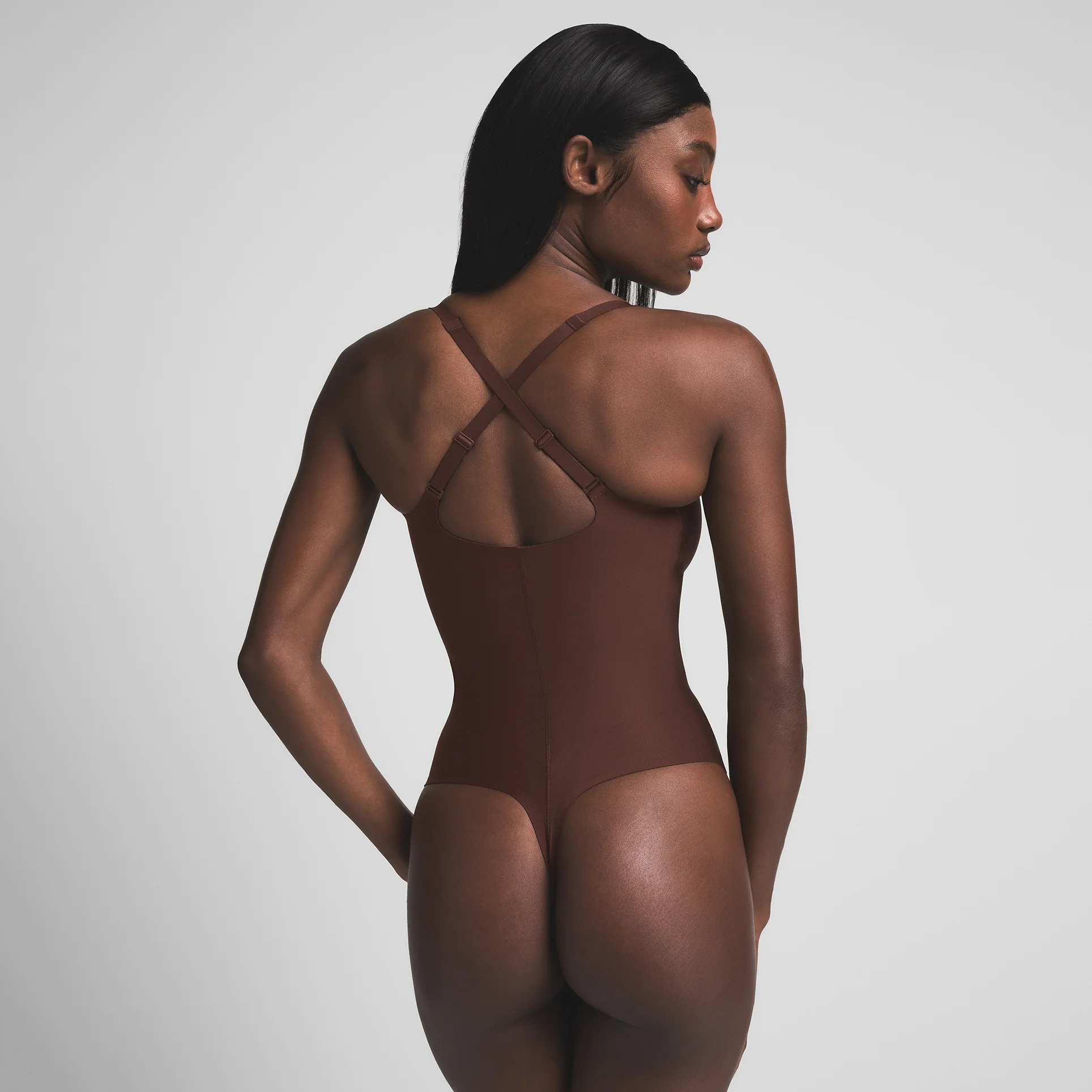 SKIMS BODY CORE SCULPT PLUNGE THONG BODYSUIT | SAND