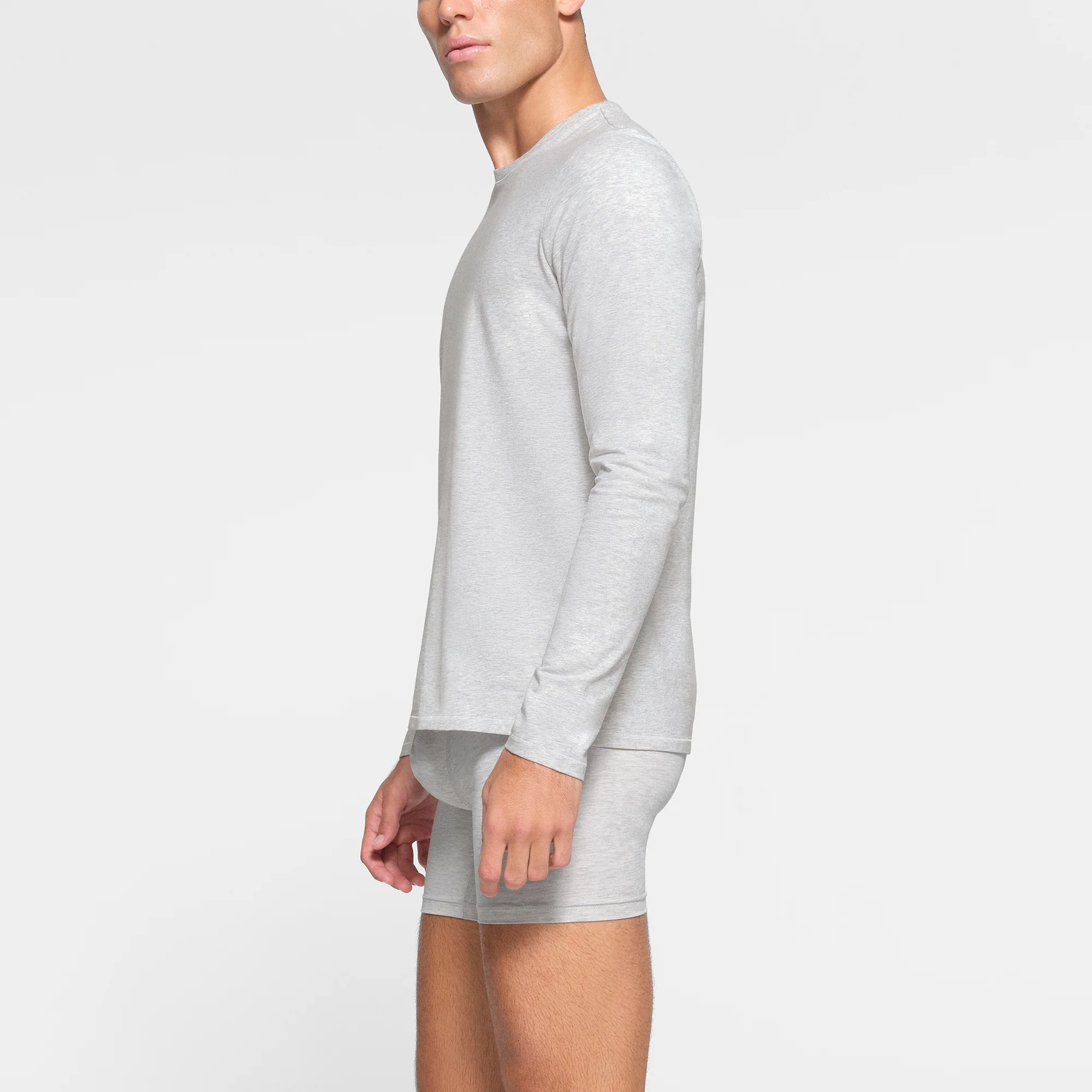 SKIMS COTTON MENS LONG SLEEVE T-SHIRT | LIGHT HEATHER GREY
