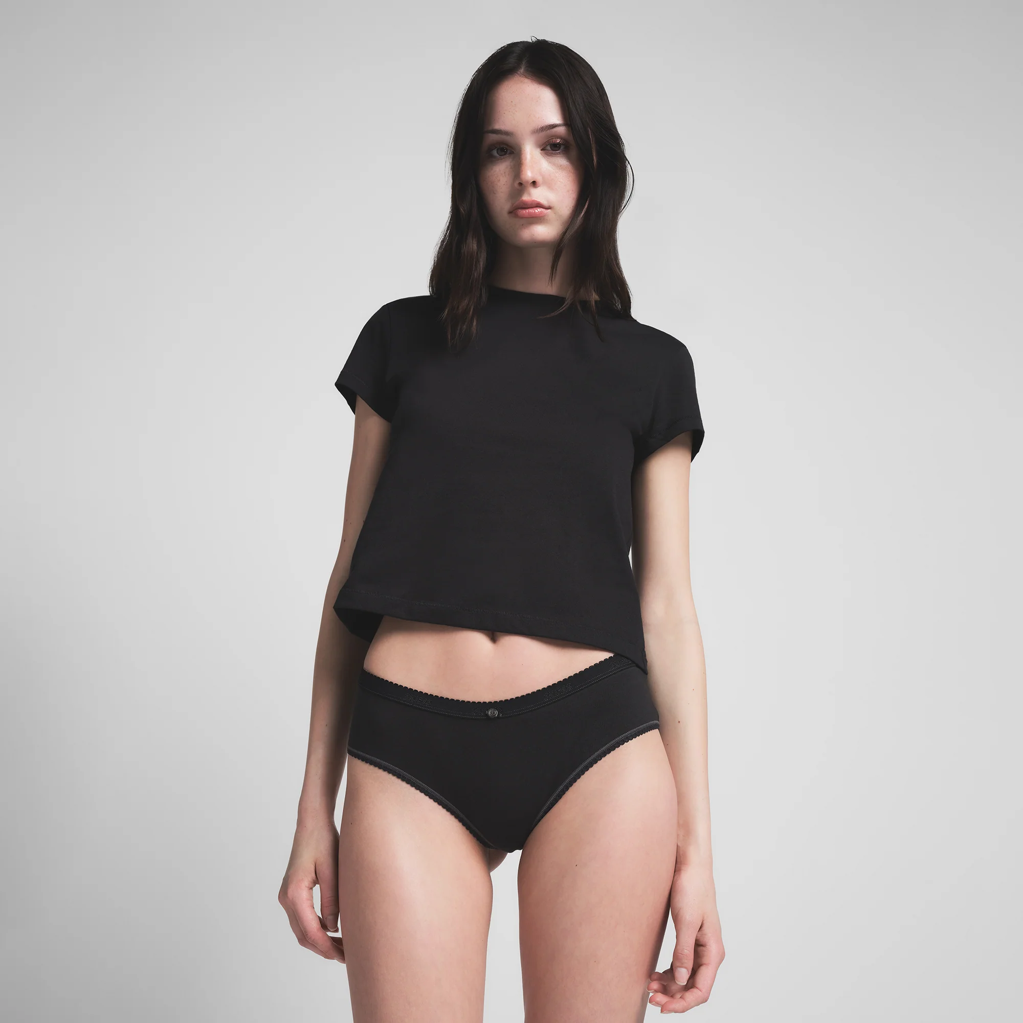 LIGHTWEIGHT COTTON LOGO PICOT HIPSTER | PEARL TONAL