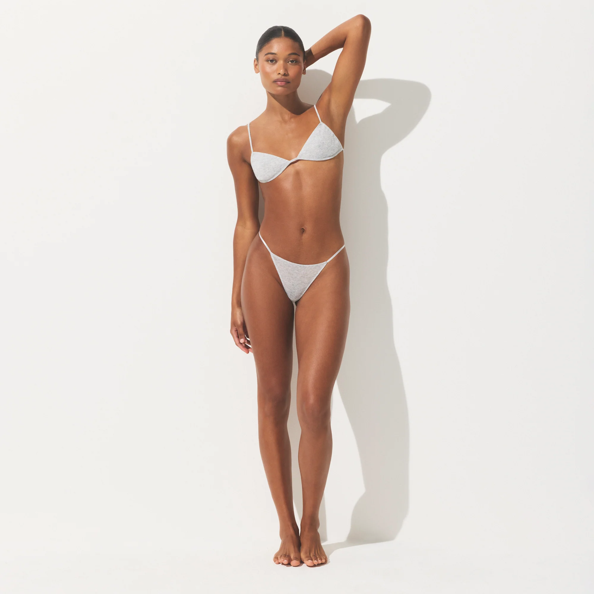 SHEER COTTON STRING THONG | LIGHT HEATHER GREY