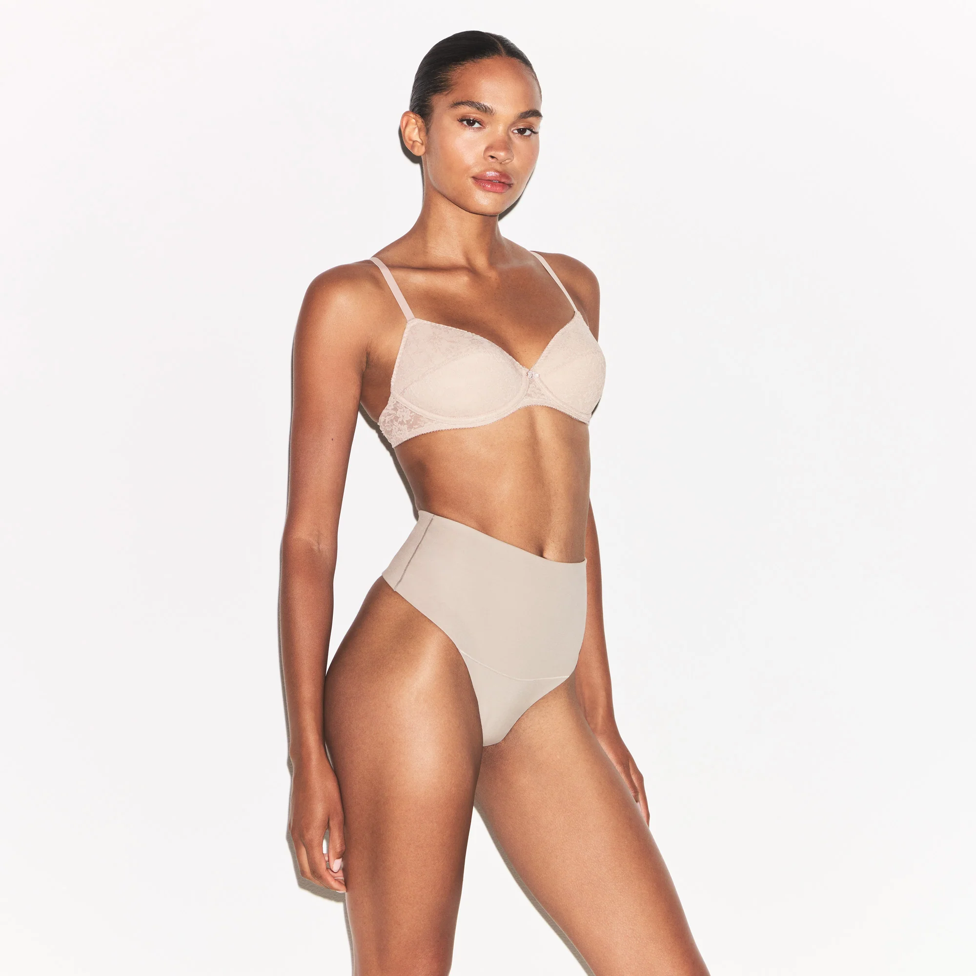 COTTON SHAPEWEAR HIGH-WAISTED THONG | LINEN