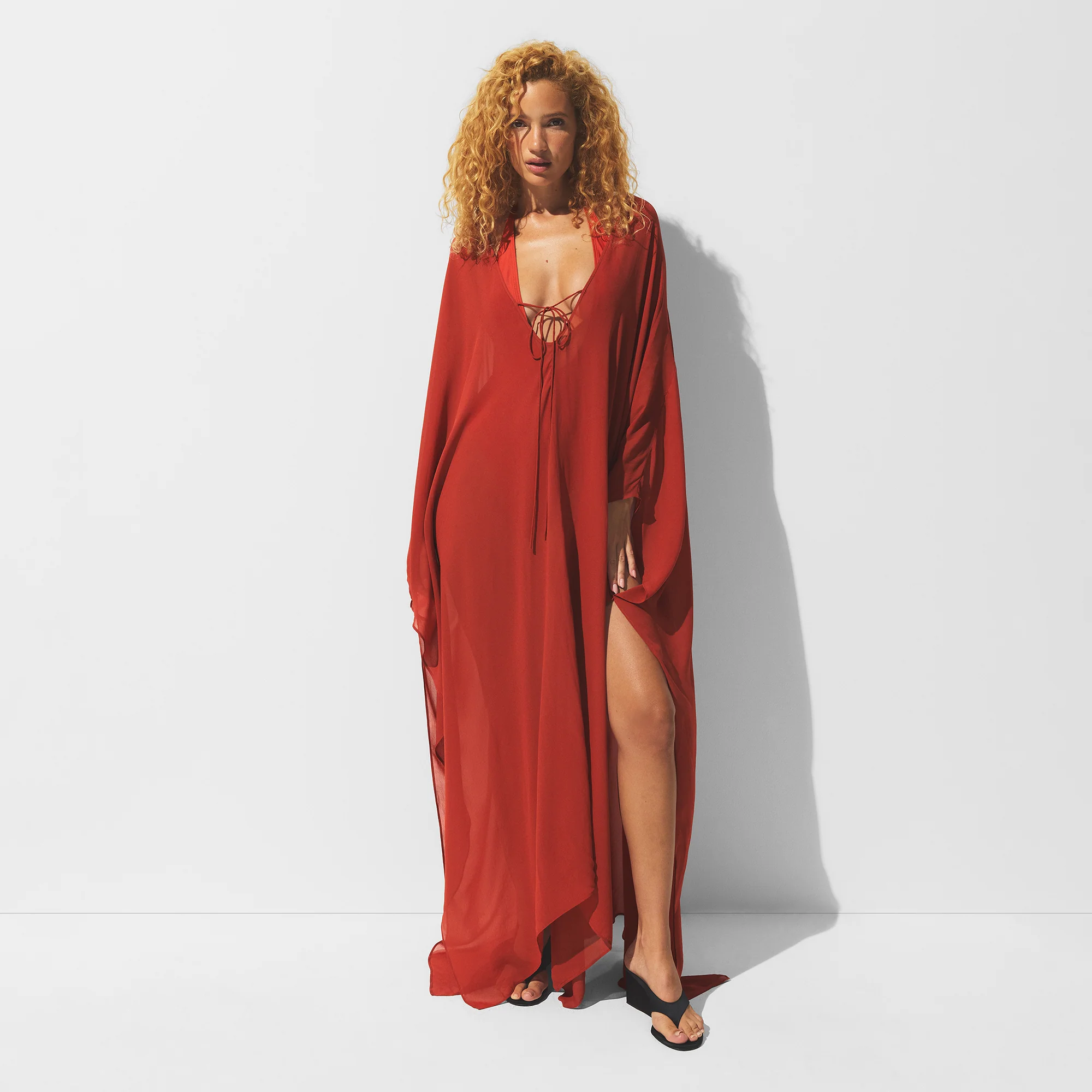 SHEER COVER-UPS LONG KAFTAN | AUBURN