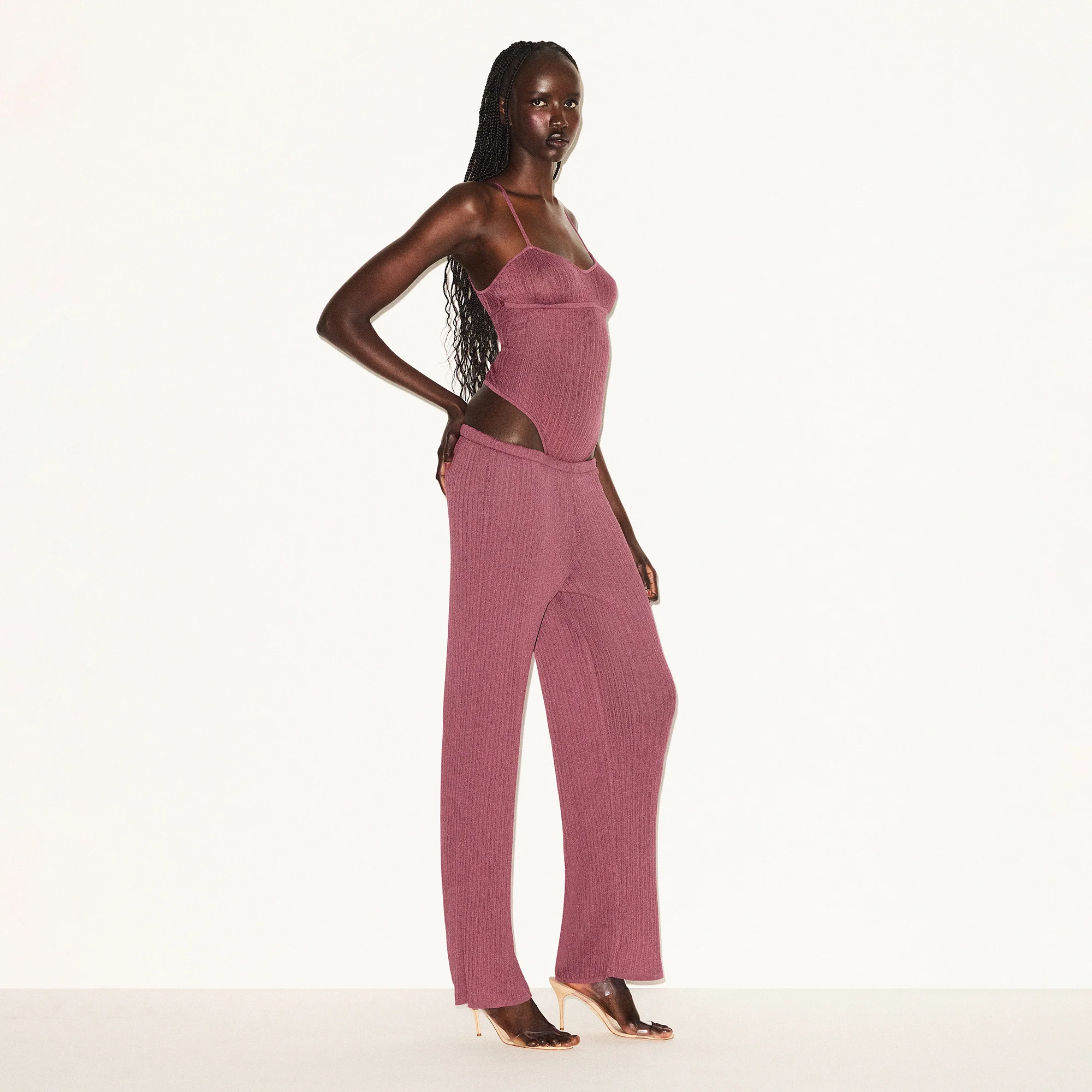 SHEER KNIT STRAIGHT LEG PANT | BEET