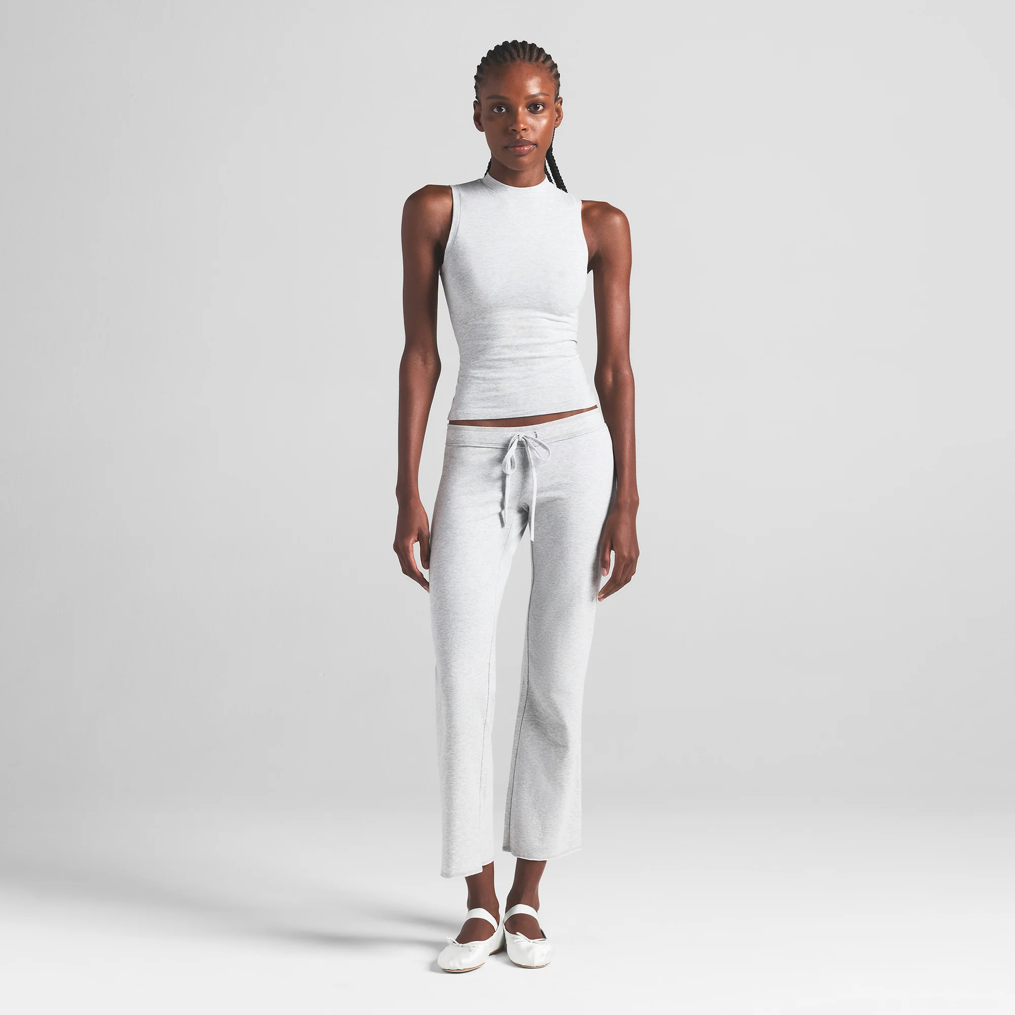 COTTON JERSEY MOCK NECK TANK | LIGHT HEATHER GREY