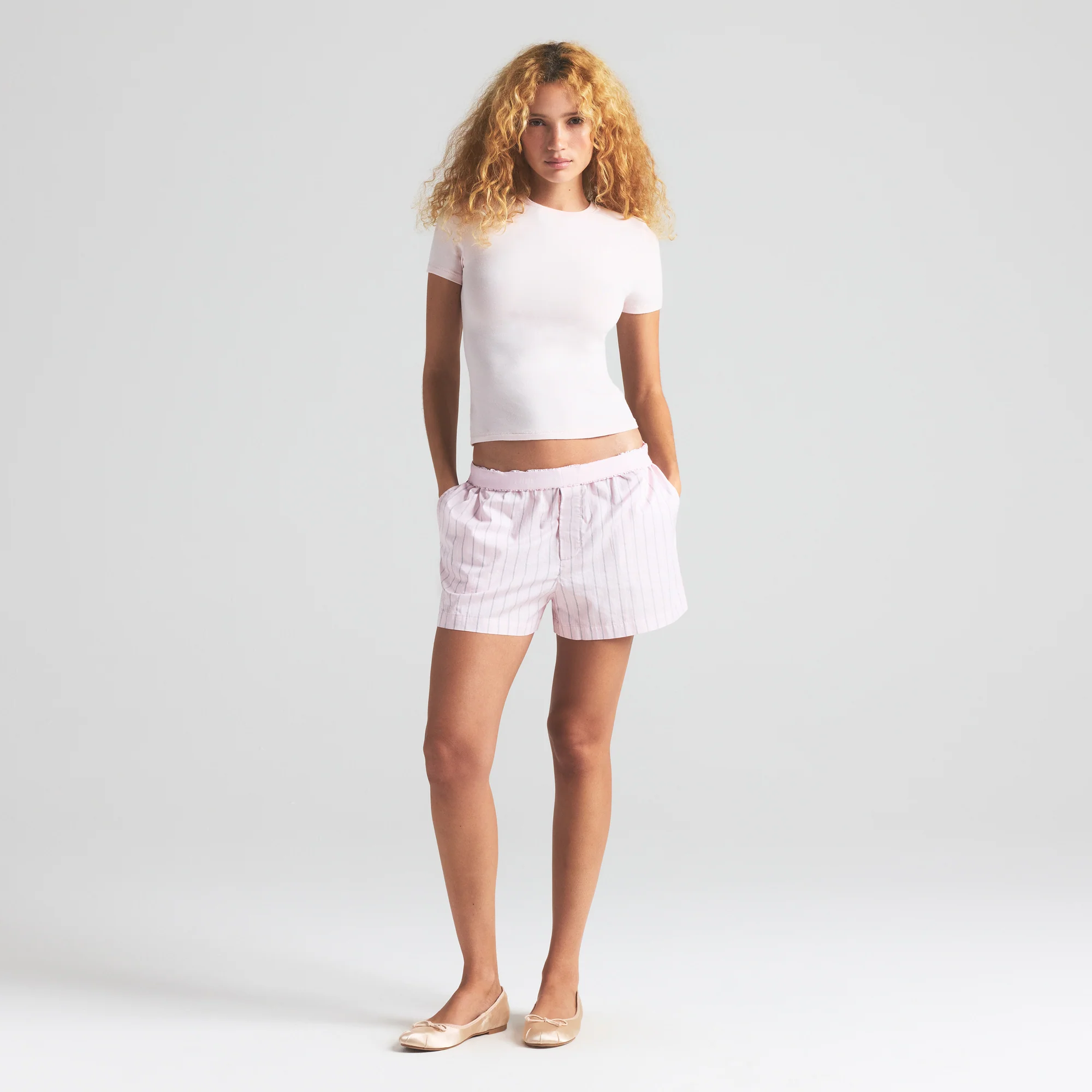 COTTON POPLIN BOXER | PALE PINK PENCIL STRIPE