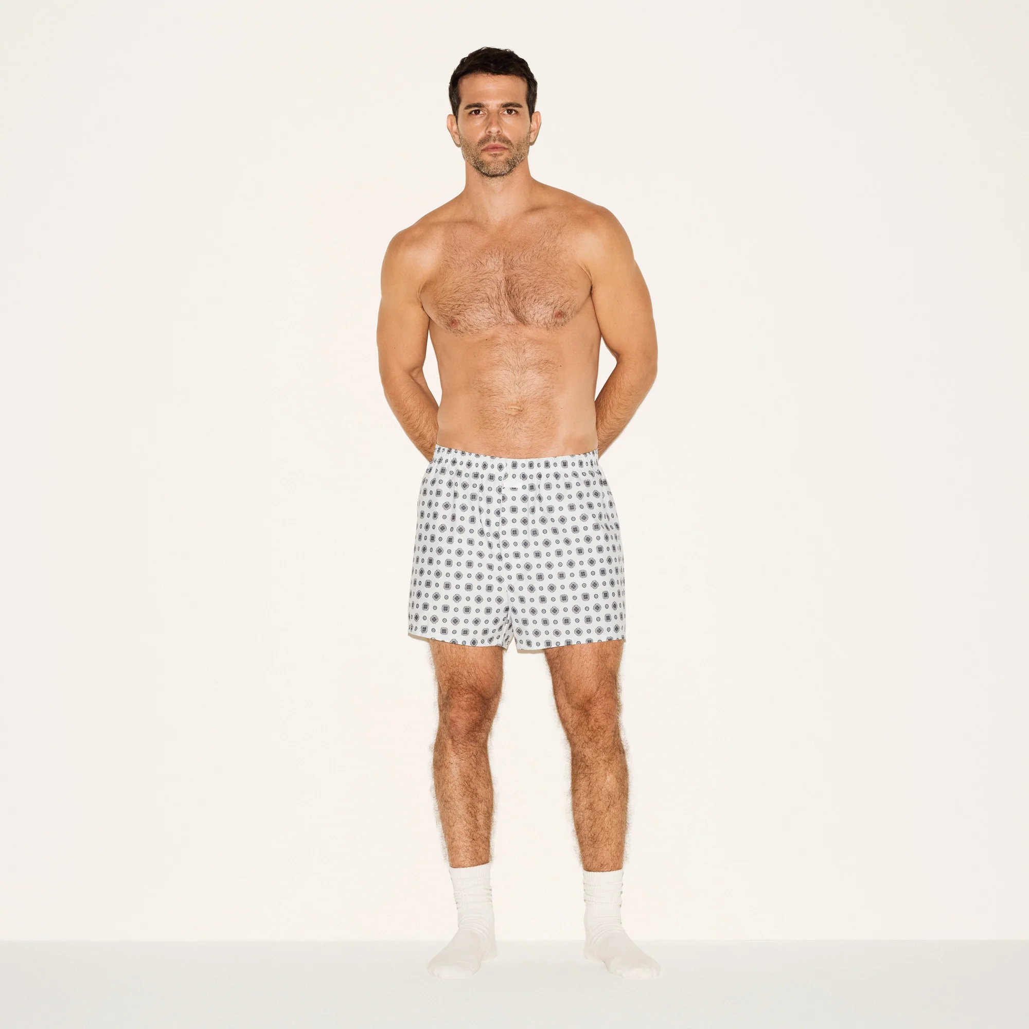 COTTON POPLIN MENS BOXER | PLATINUM FOULARD PRINT