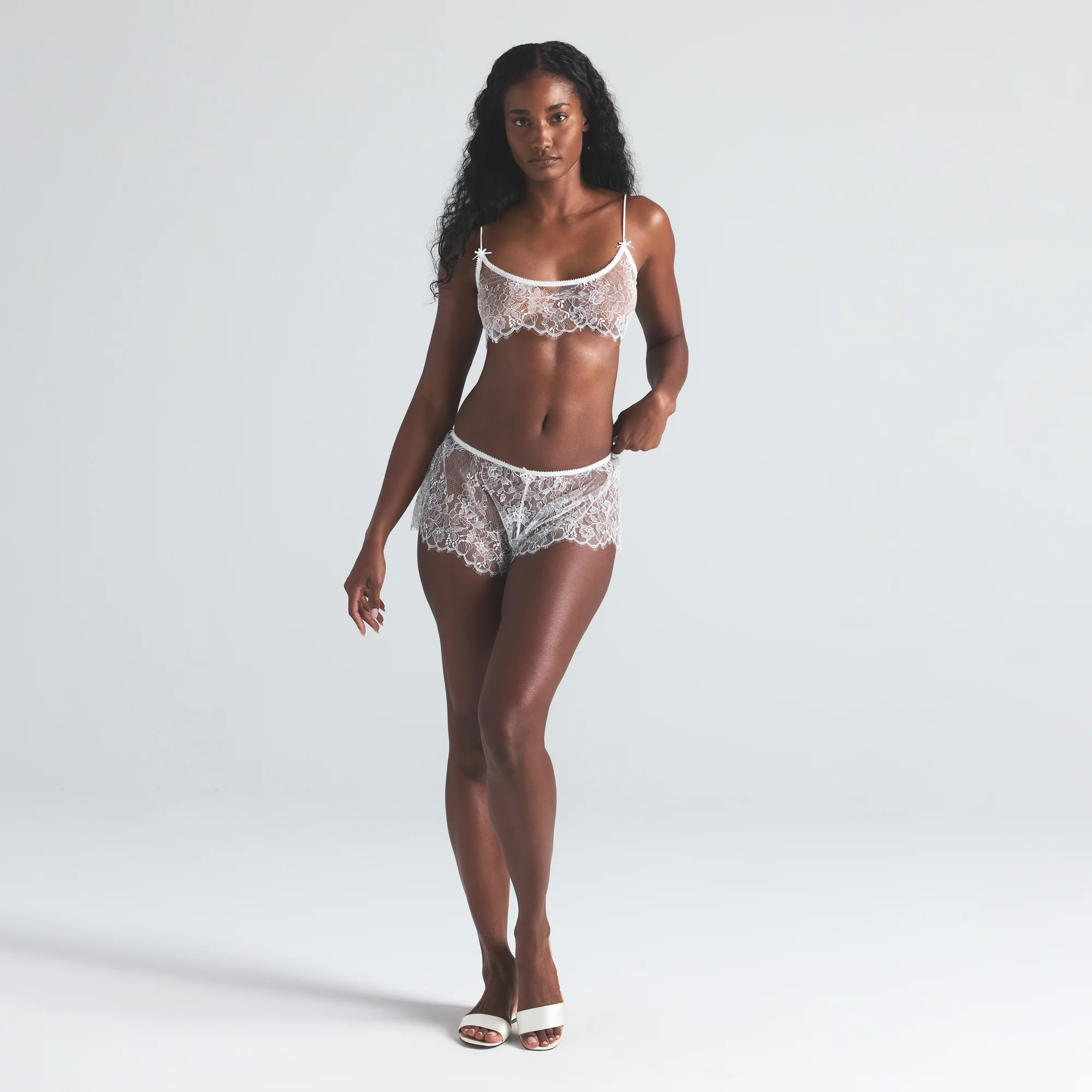 ULTRA FINE LACE BRALETTE AND SHORT SET | MARBLE
