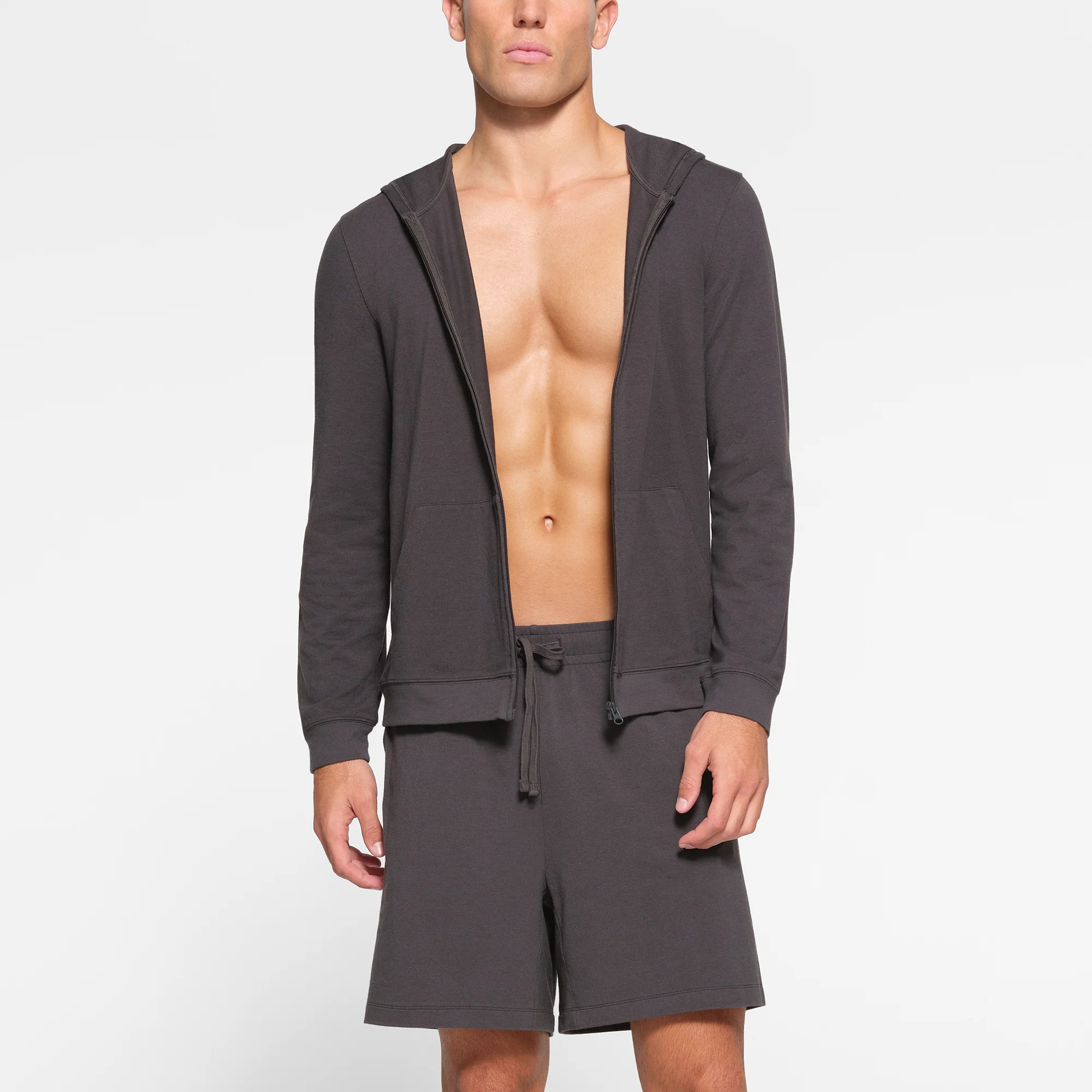 JERSEY LOUNGE MENS ZIP UP HOODIE | ASH