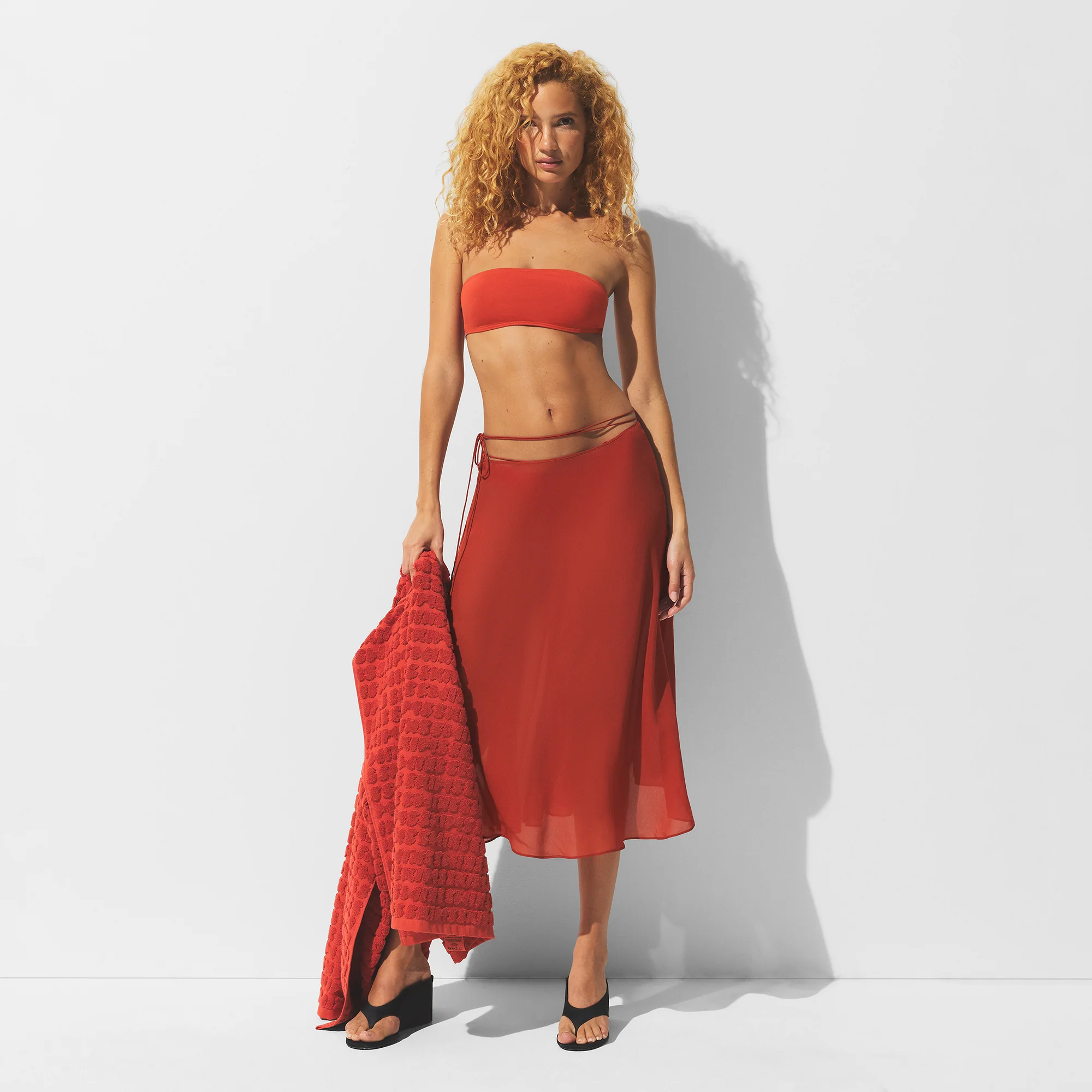 SHEER COVER-UPS TIE SIDE MIDI SKIRT | AUBURN