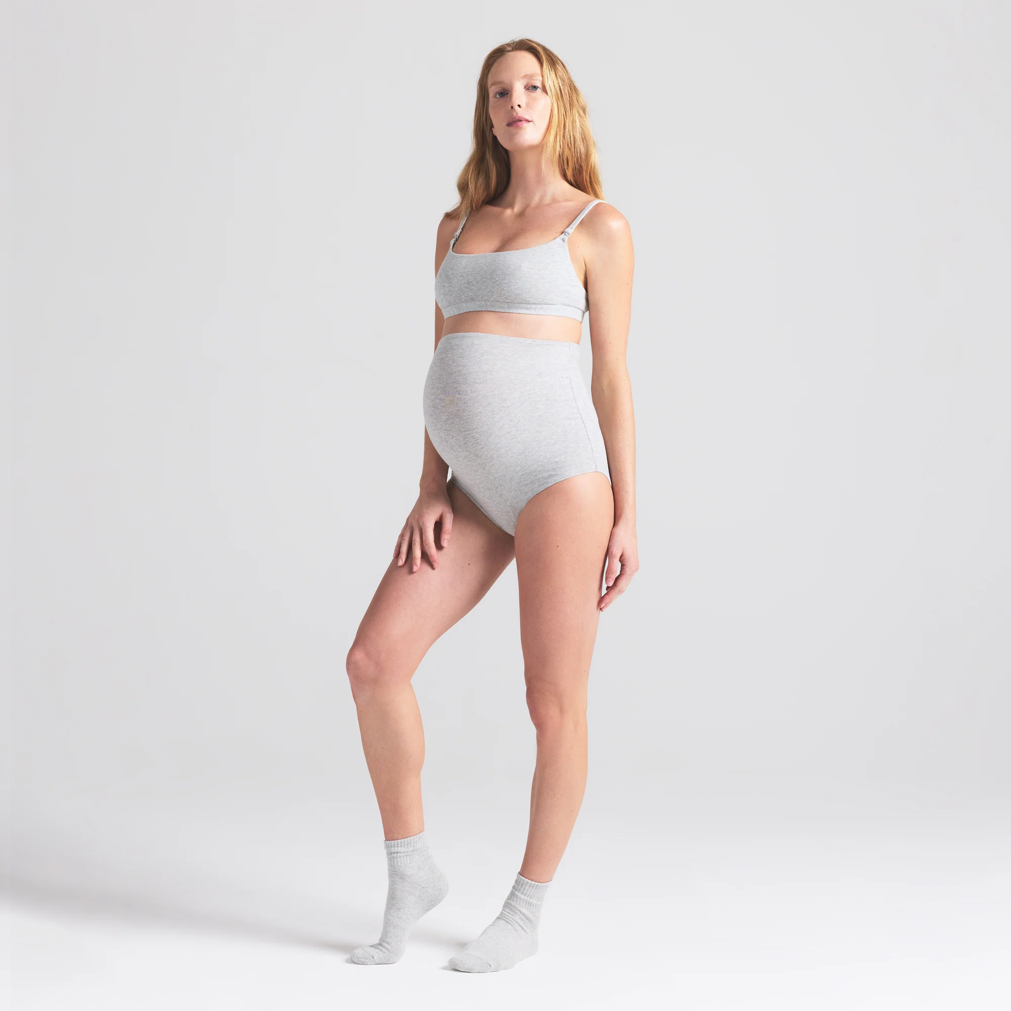 COTTON JERSEY MATERNITY HIGH-WAISTED BRIEF | LIGHT HEATHER GREY