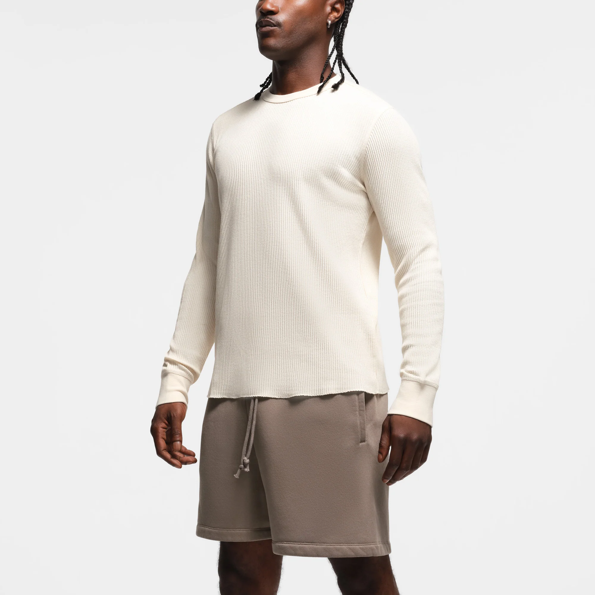 WAFFLE MENS LONG SLEEVE T-SHIRT | ECRU