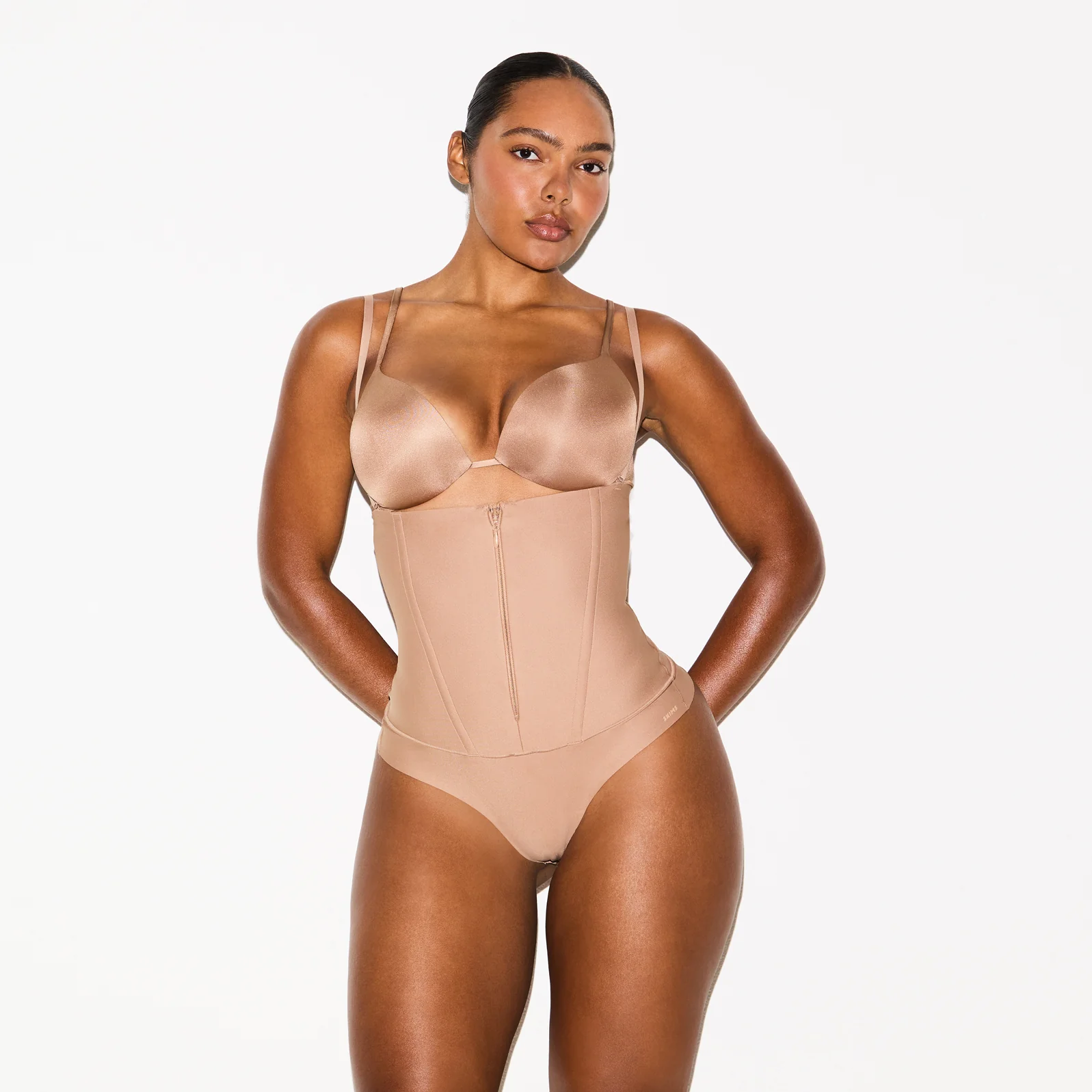 SKIMS BODY CORE SCULPT WAIST CINCHER THONG | CLAY