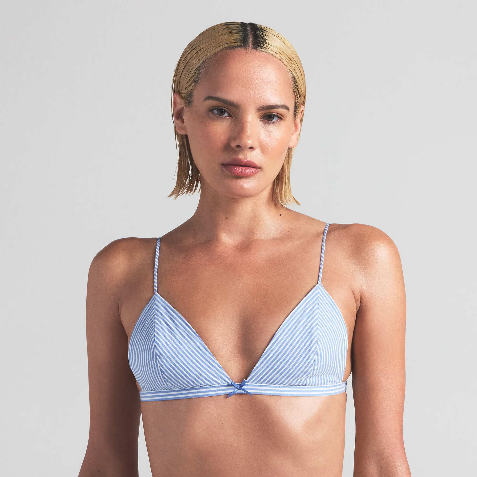 COTTON POPLIN TRIANGLE BRALETTE | CADET STRIPE