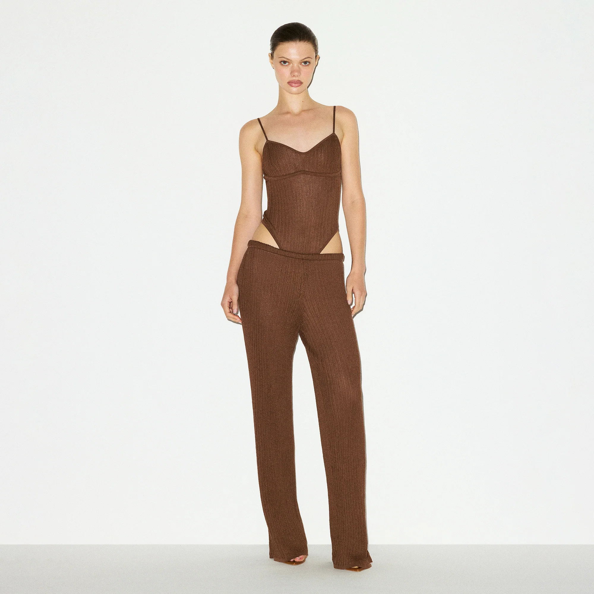 SHEER KNIT CAMI BODYSUIT | BISON