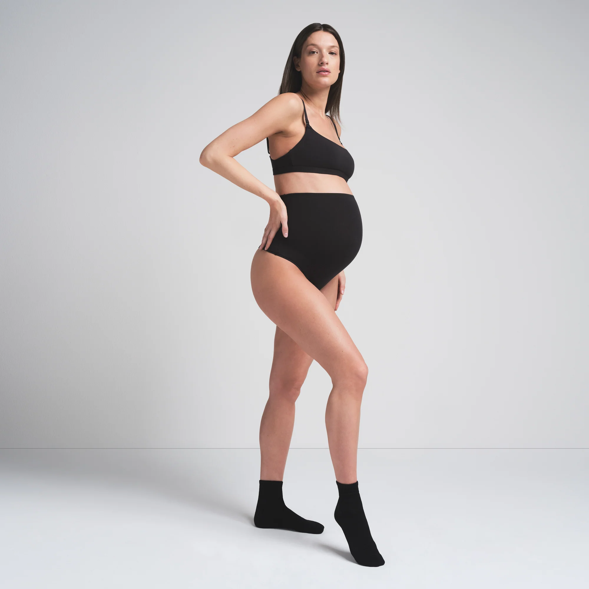 COTTON JERSEY MATERNITY HIGH-WAISTED THONG | LIGHT HEATHER GREY