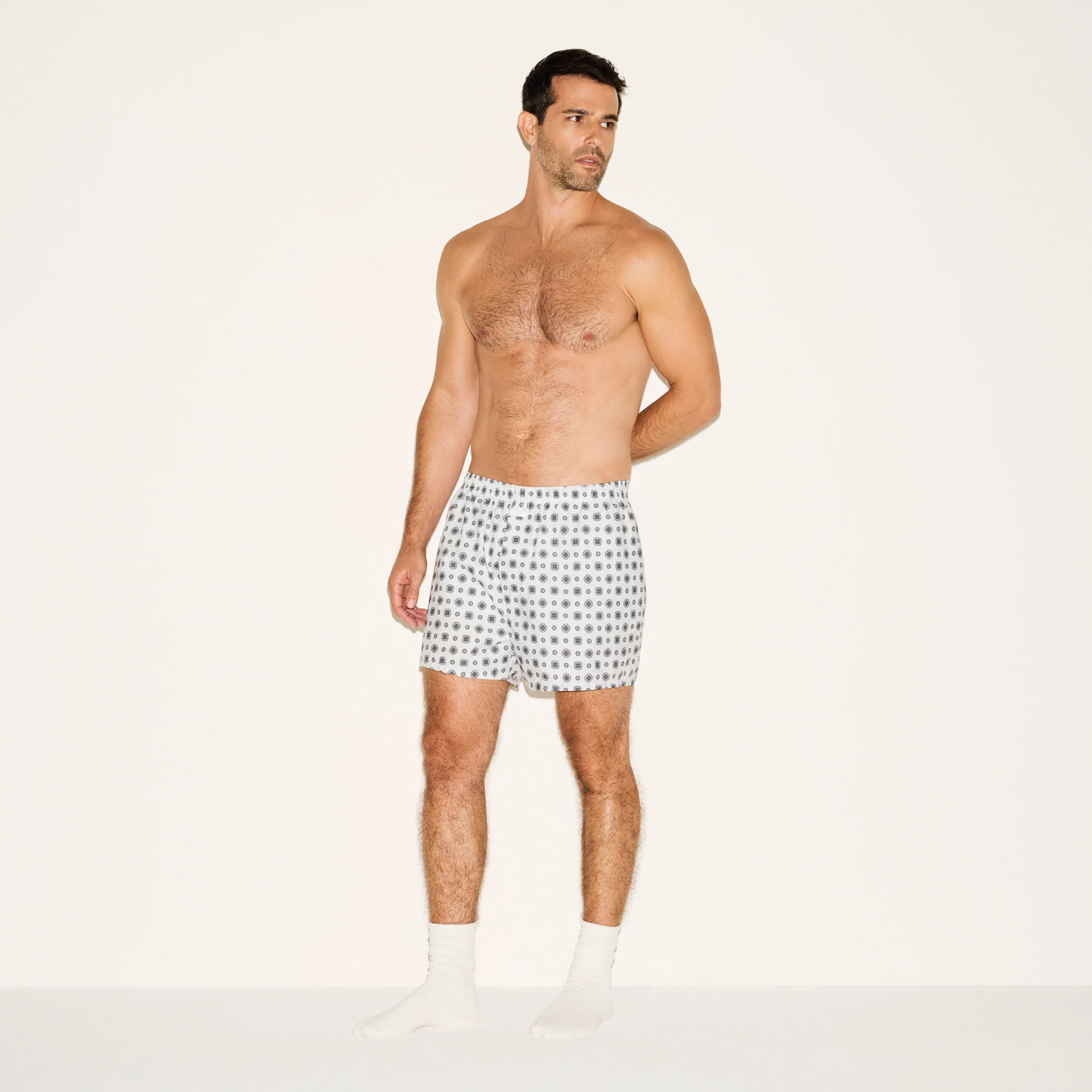 COTTON POPLIN MENS BOXER | PLATINUM FOULARD PRINT