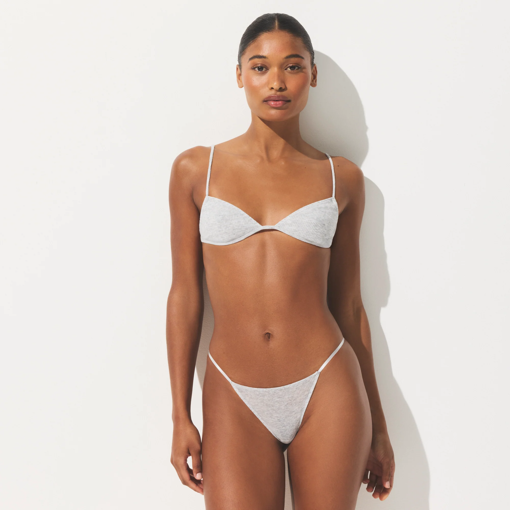 SHEER RIB SKIMPY TRIANGLE BRALETTE | LIGHT HEATHER GREY