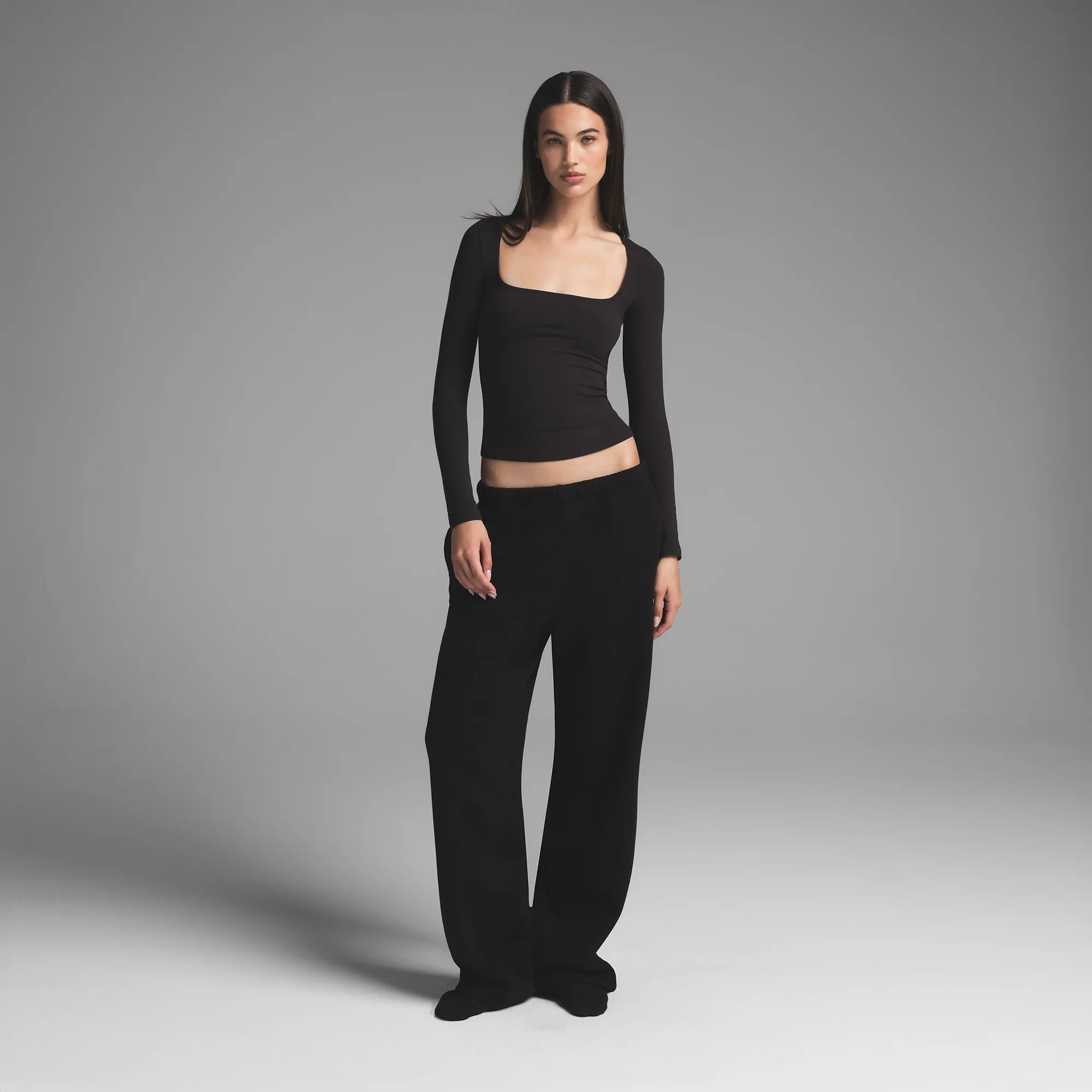 COTTON JERSEY SCOOP NECK LONG SLEEVE TOP | LIGHT HEATHER GREY