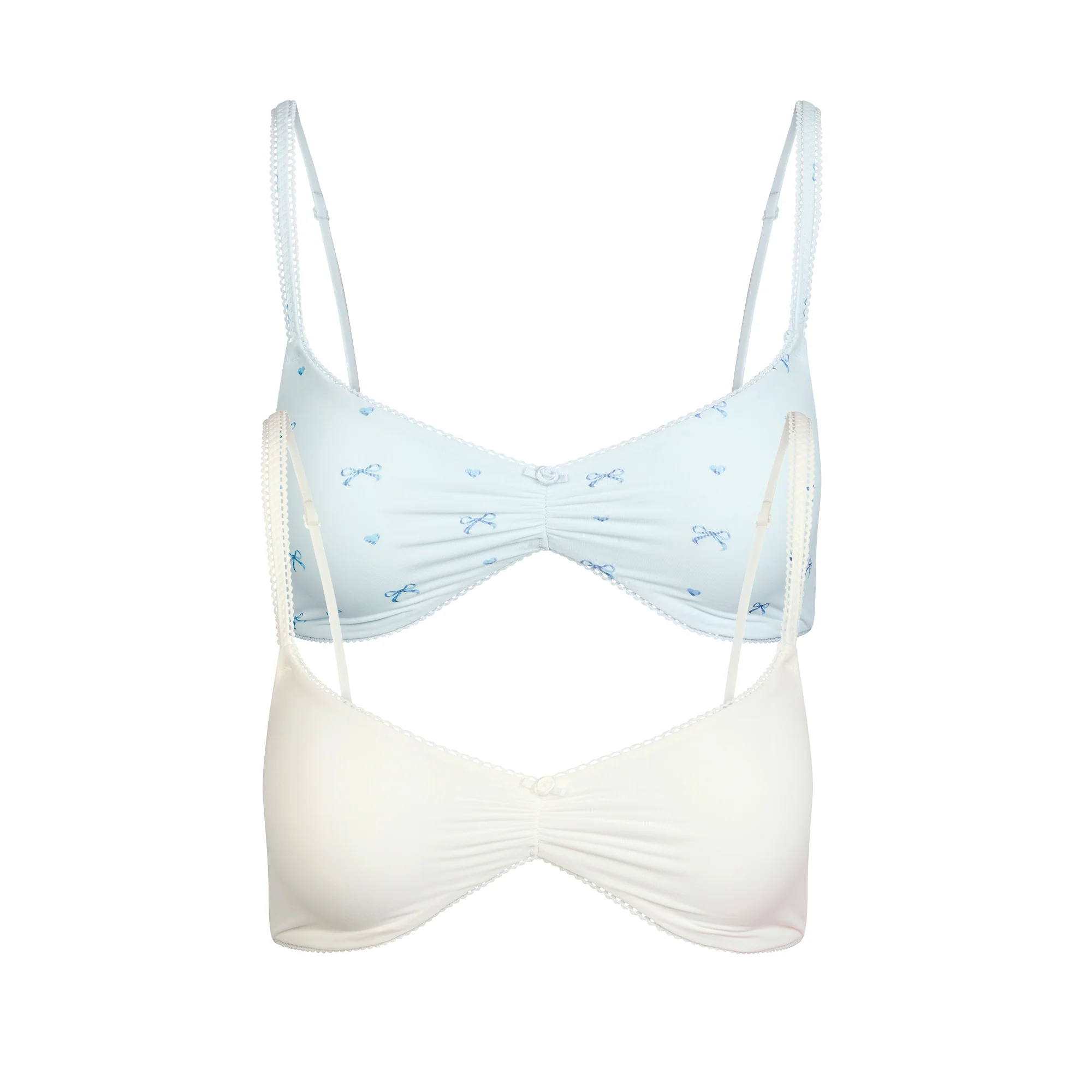 FITS EVERYBODY PICOT SKIMPY SCOOP BRALETTE 2-PACK | MARBLE AND CLOUD BOW PRINT
