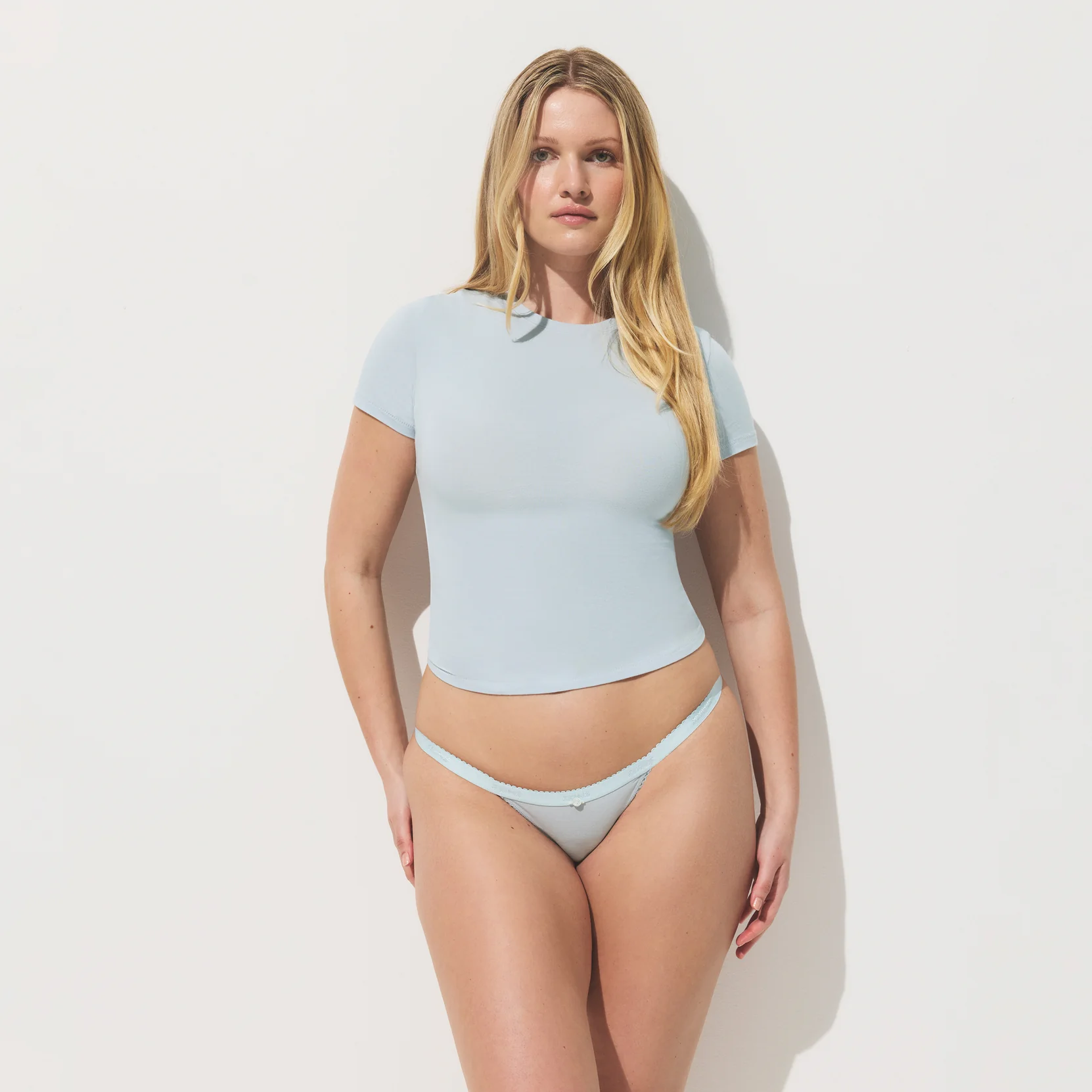 LIGHTWEIGHT COTTON LOGO PICOT STRING BIKINI | PEARL TONAL