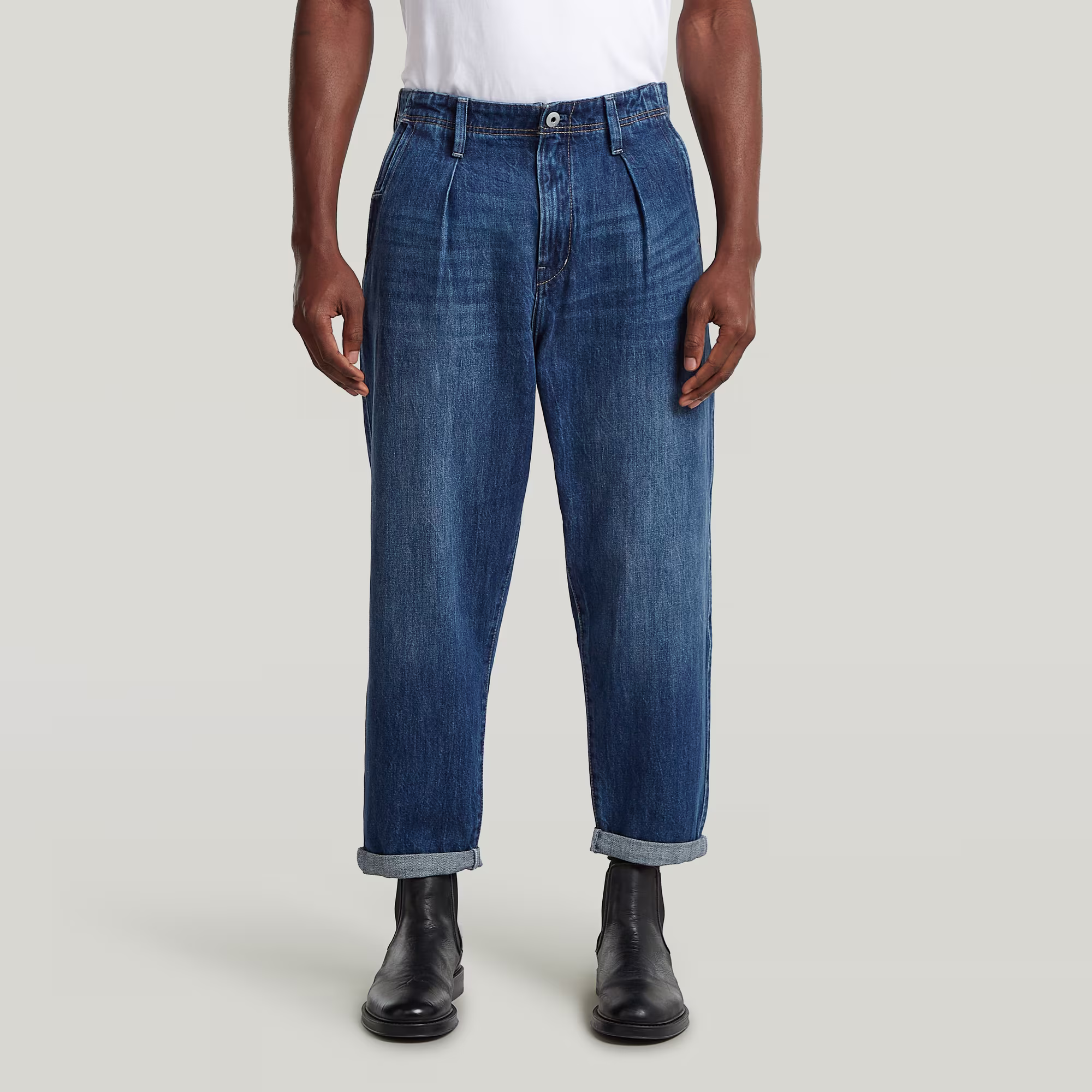 Pleated Chino Denim Relaxed Tapered