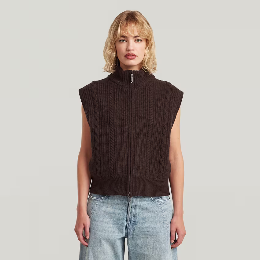 Cable Full Zip Vest Knit