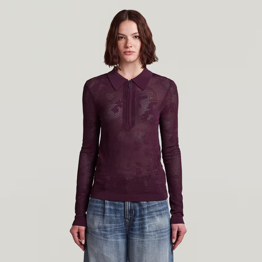 Pointelle Slim Polo Knit