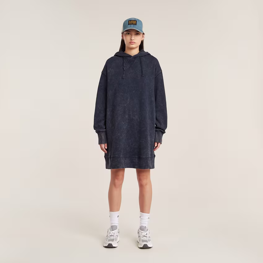 Loose Overdyed Hooded Sweater Dress