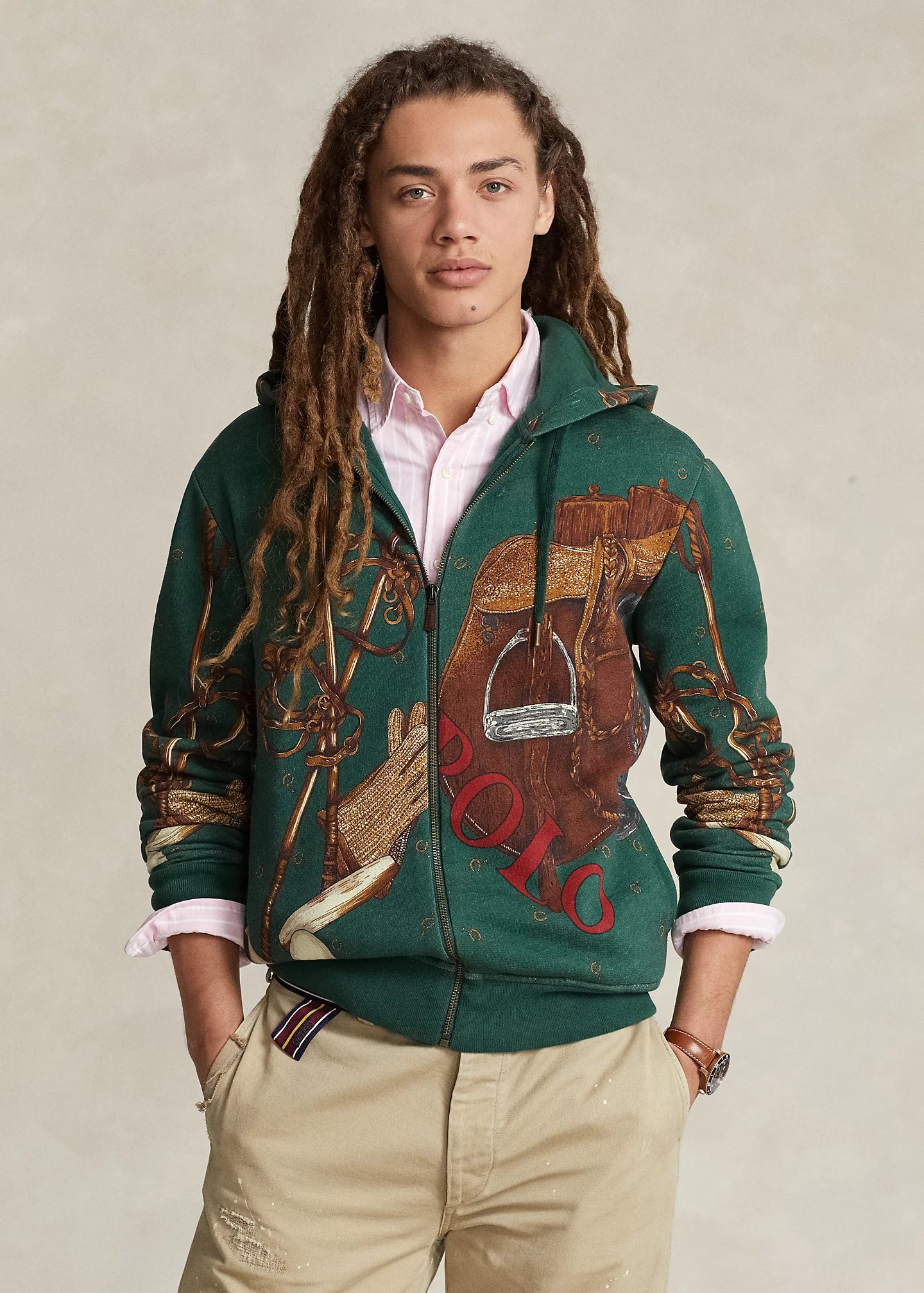 Saddle-Print Fleece Full-Zip Hoodie