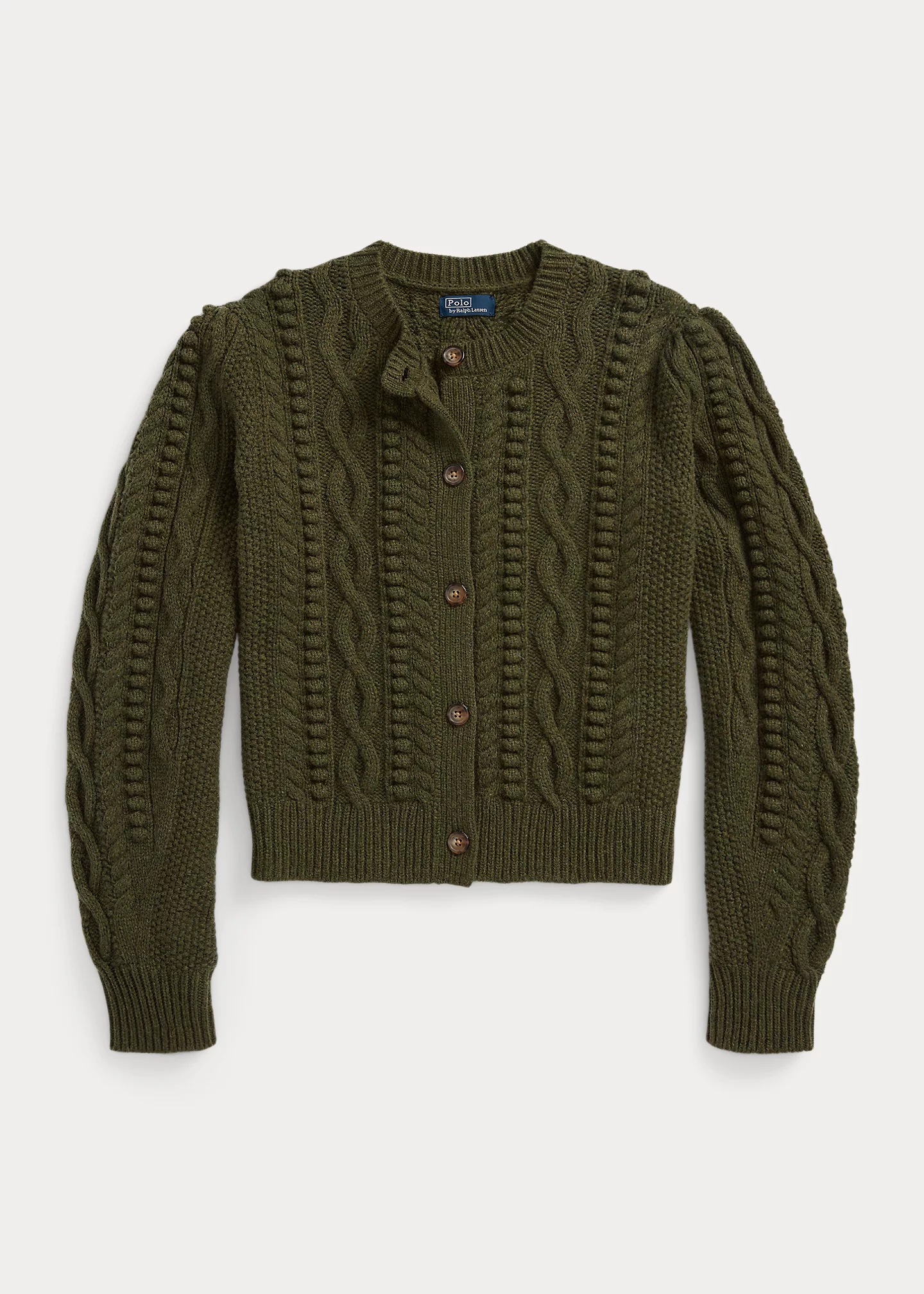 Aran Blouson-Sleeve Wool-Blend Cardigan