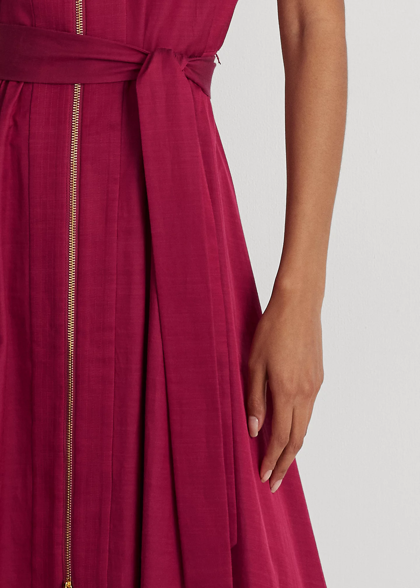 Belted Shantung Cap-Sleeve Dress