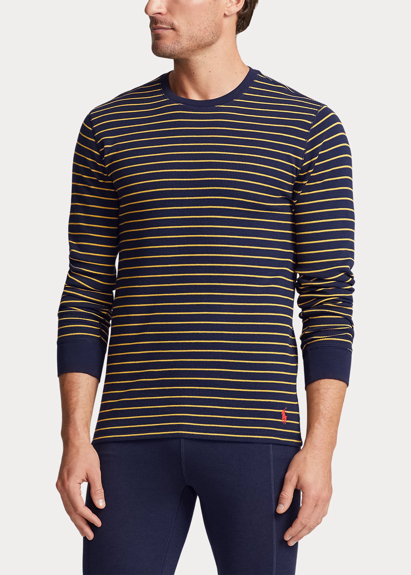 Striped Waffle-Knit Crewneck Sleep Shirt
