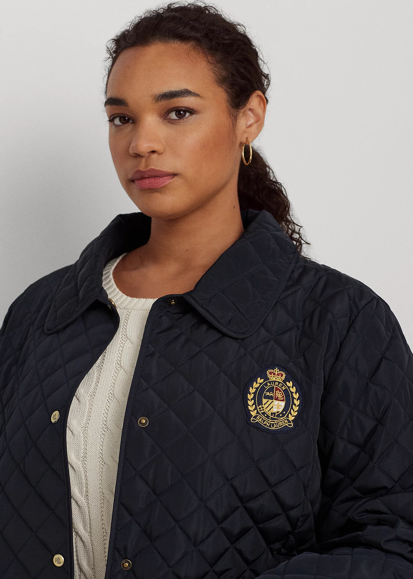 Crest-Patch Diamond-Quilted Jacket
