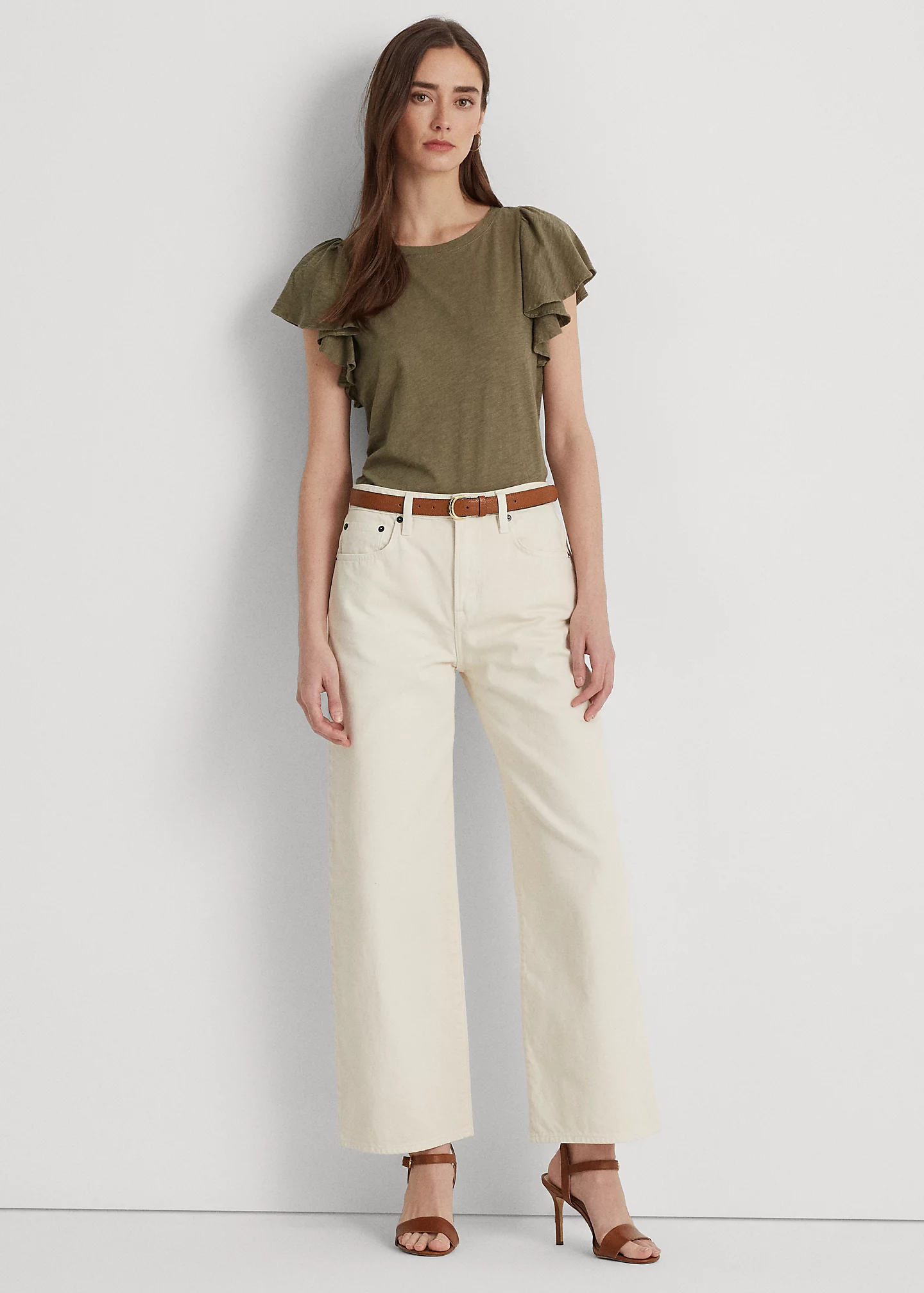 Slub Jersey Ruffle-Sleeve Tee