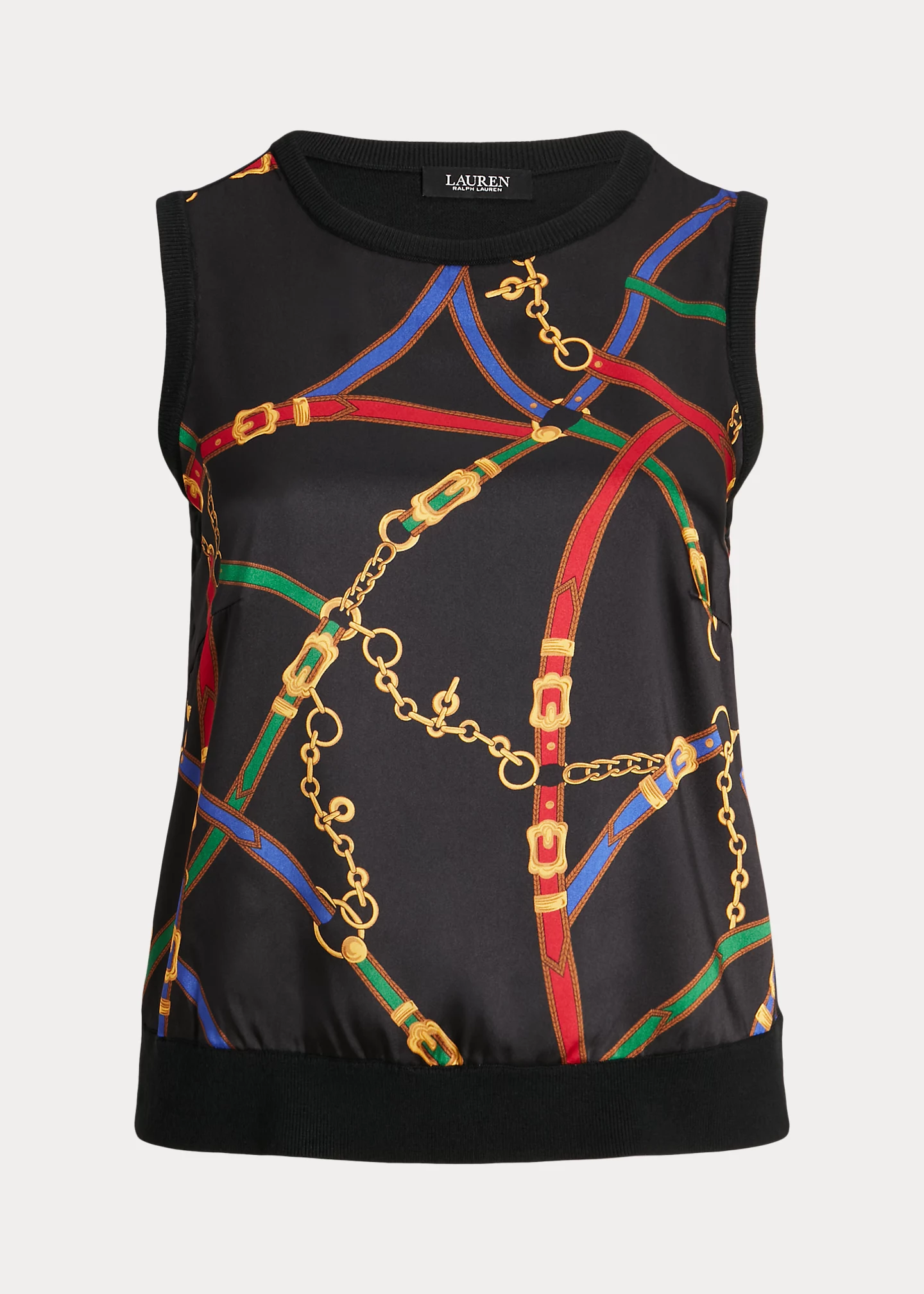 Belting-Print Twill & Jersey Tank Top