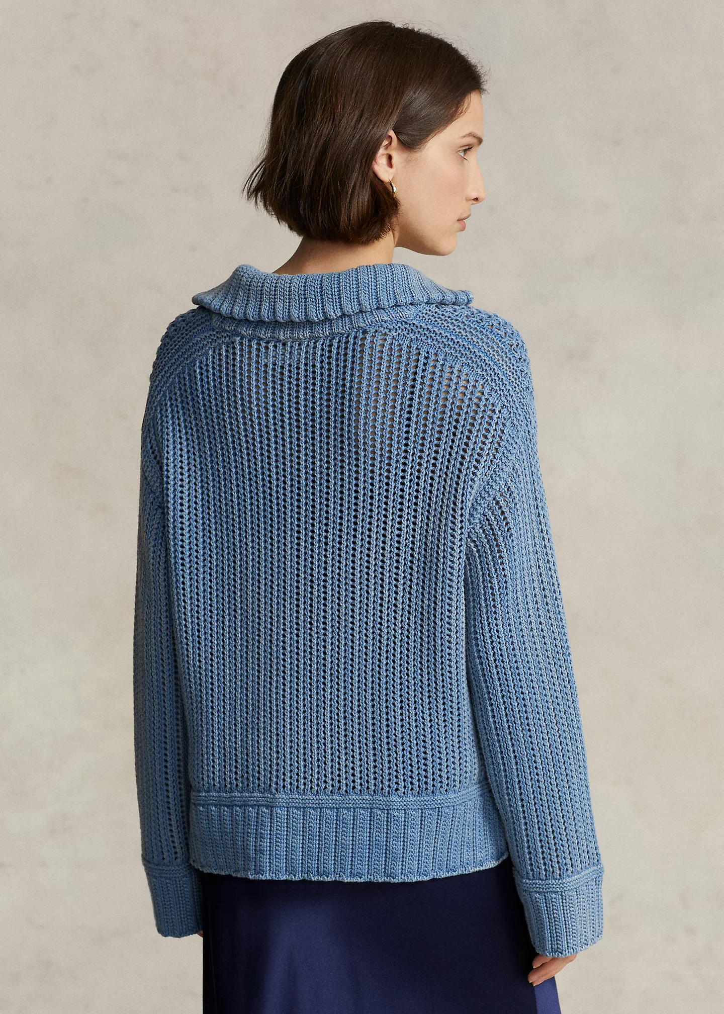 Openwork Lace-Up Cotton Sweater