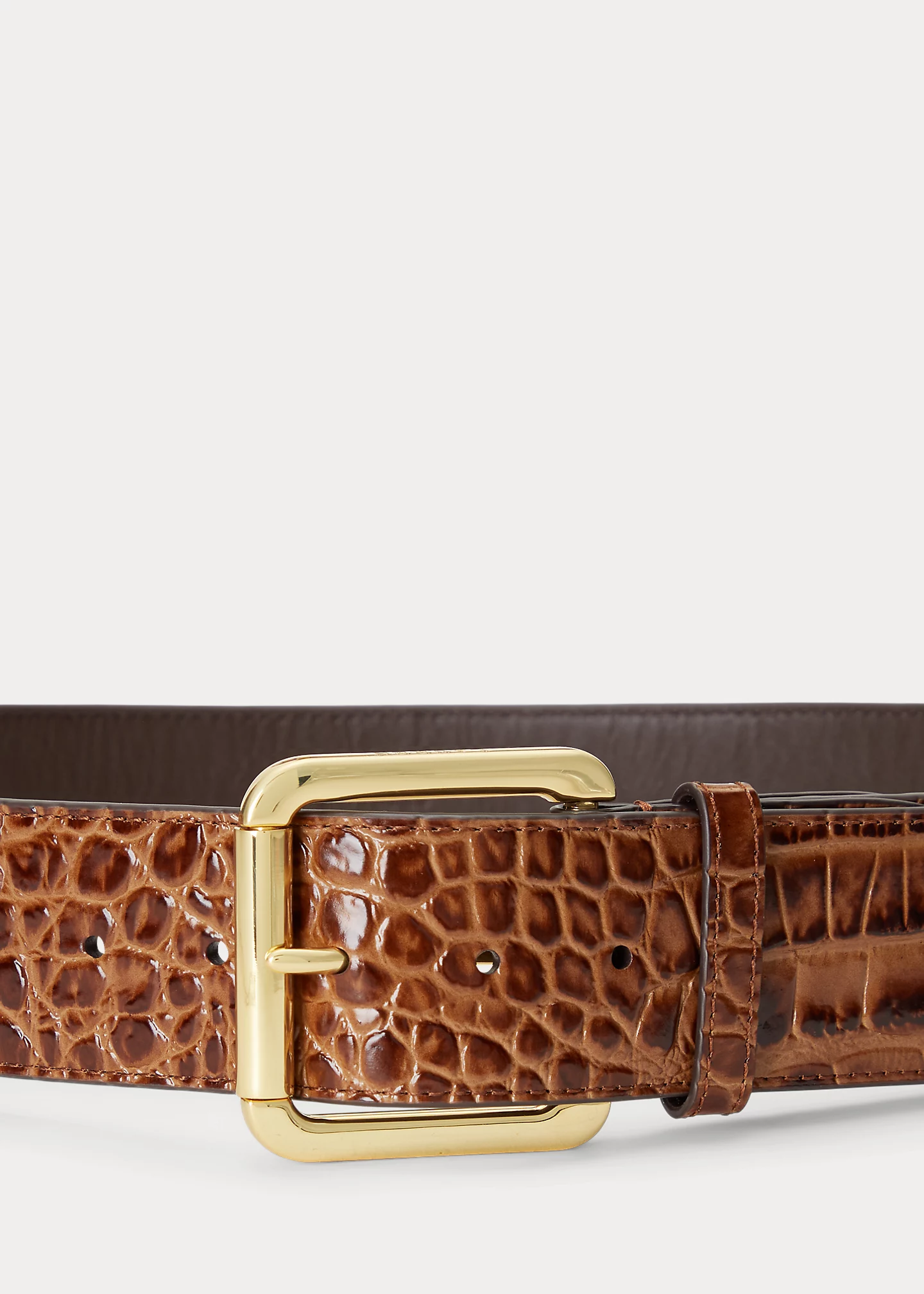 Crocodile-Embossed Leather Wide Belt