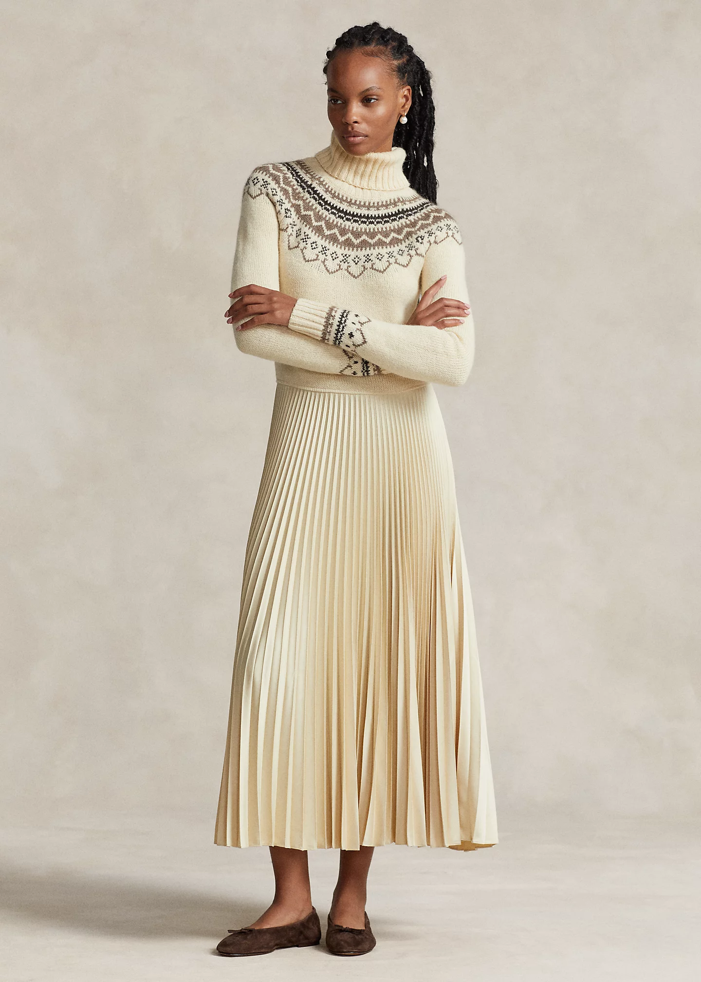 Hybrid Sweater-Pleated Turtleneck Dress