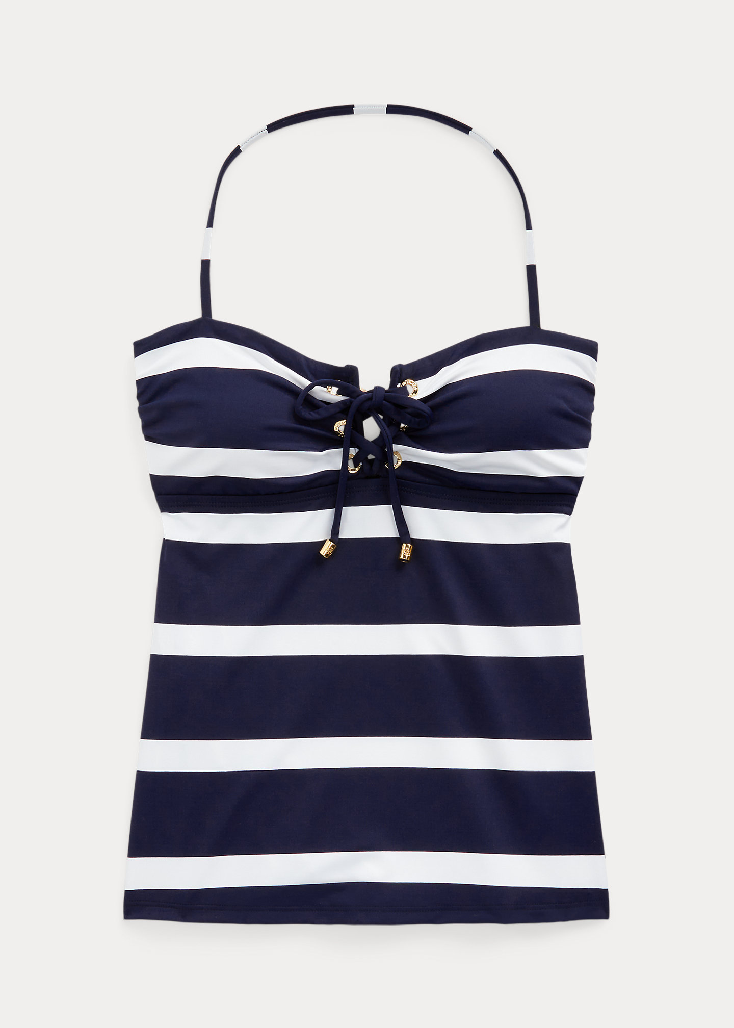 Striped Lace-Up Bandeau Tankini Top