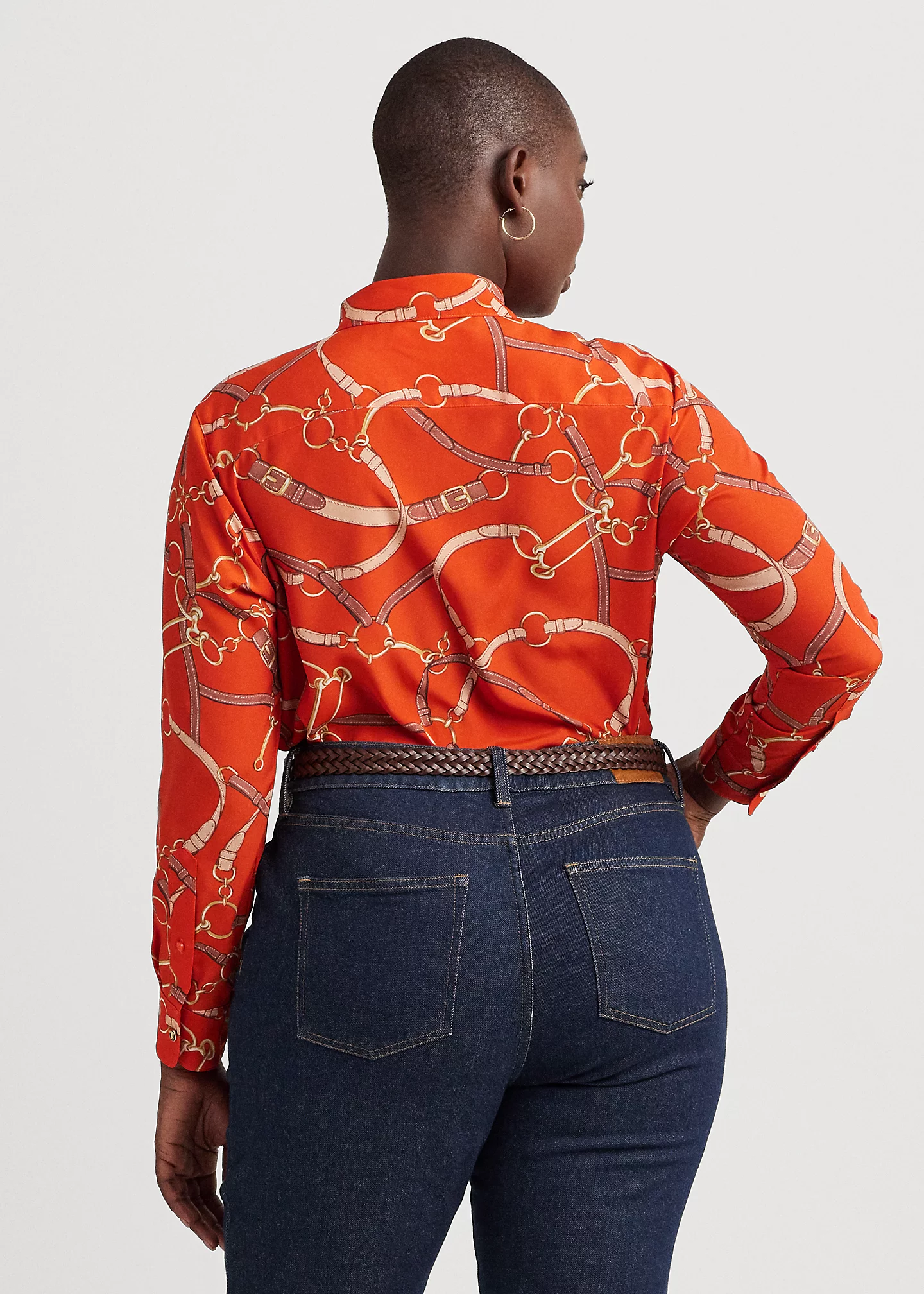 Belting-Print Crepe Shirt