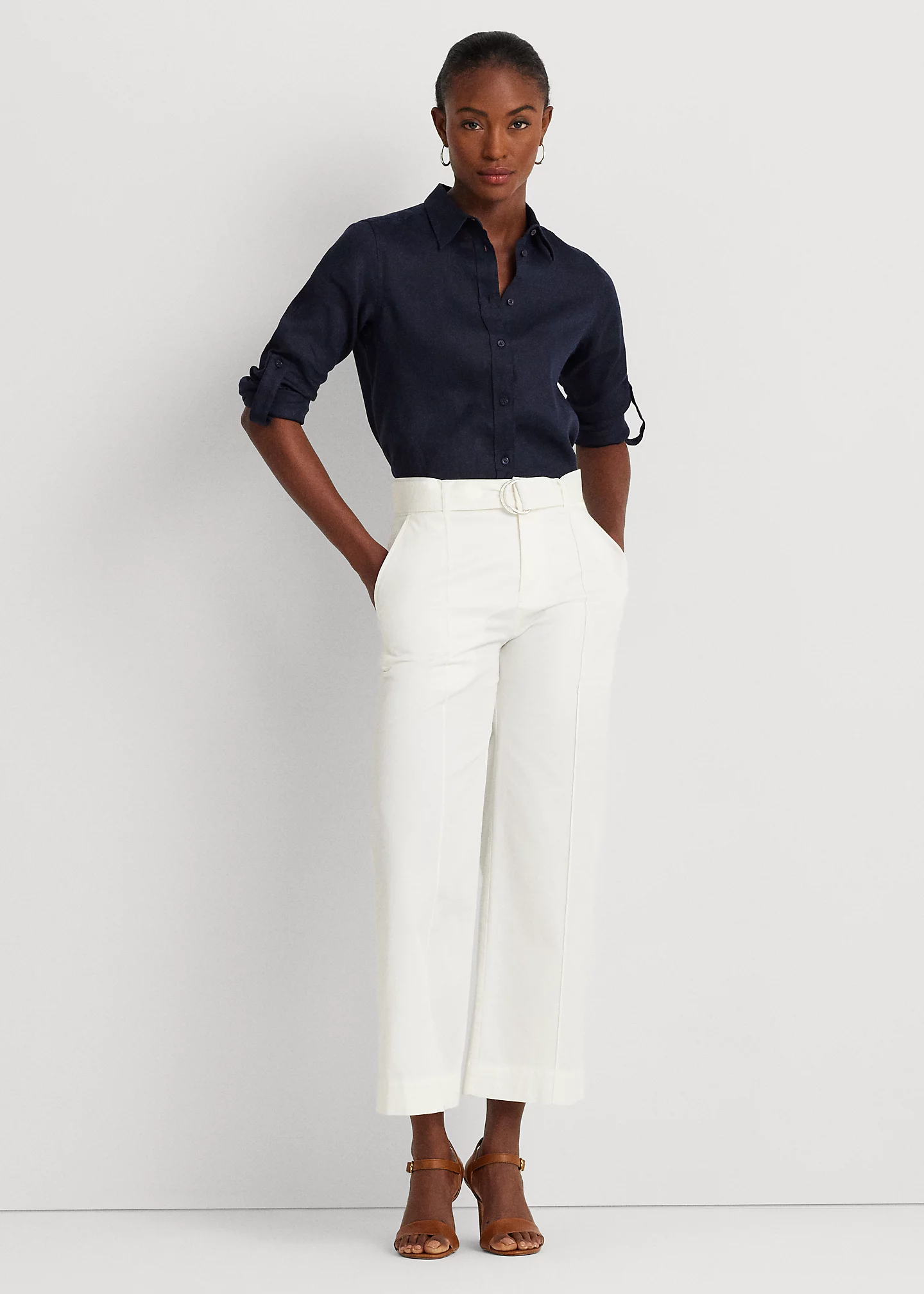 Relaxed Fit Linen Roll Tab–Sleeve Shirt