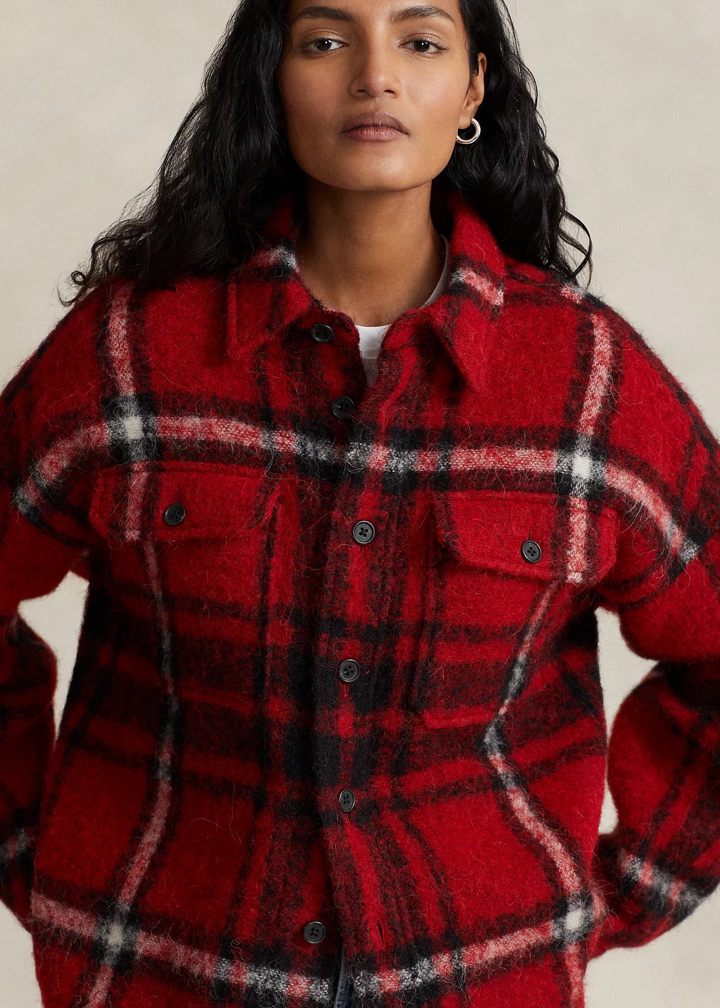 Oversize Fit Plaid Wool-Blend Shirt