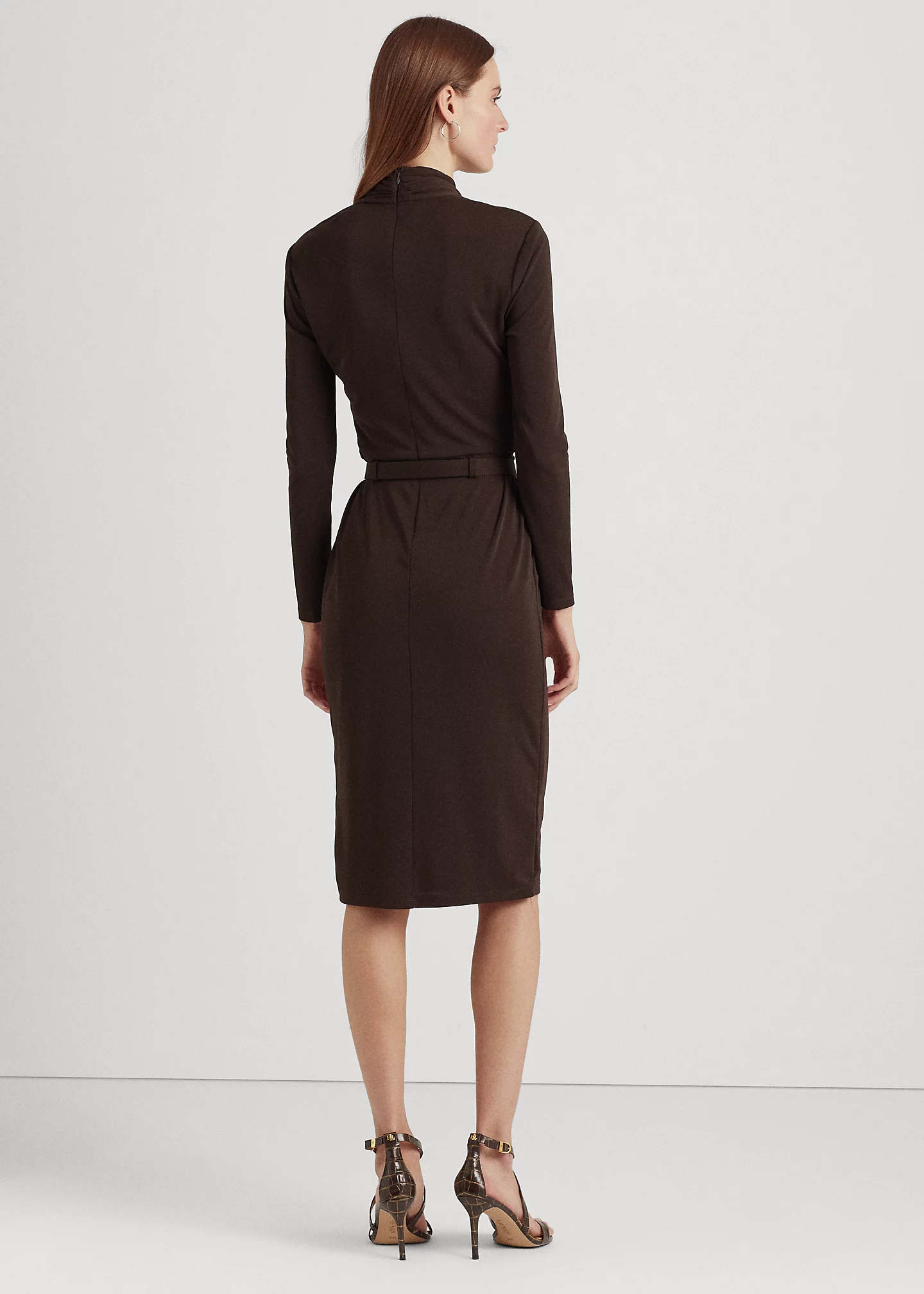 Belted Mockneck Jersey Dress