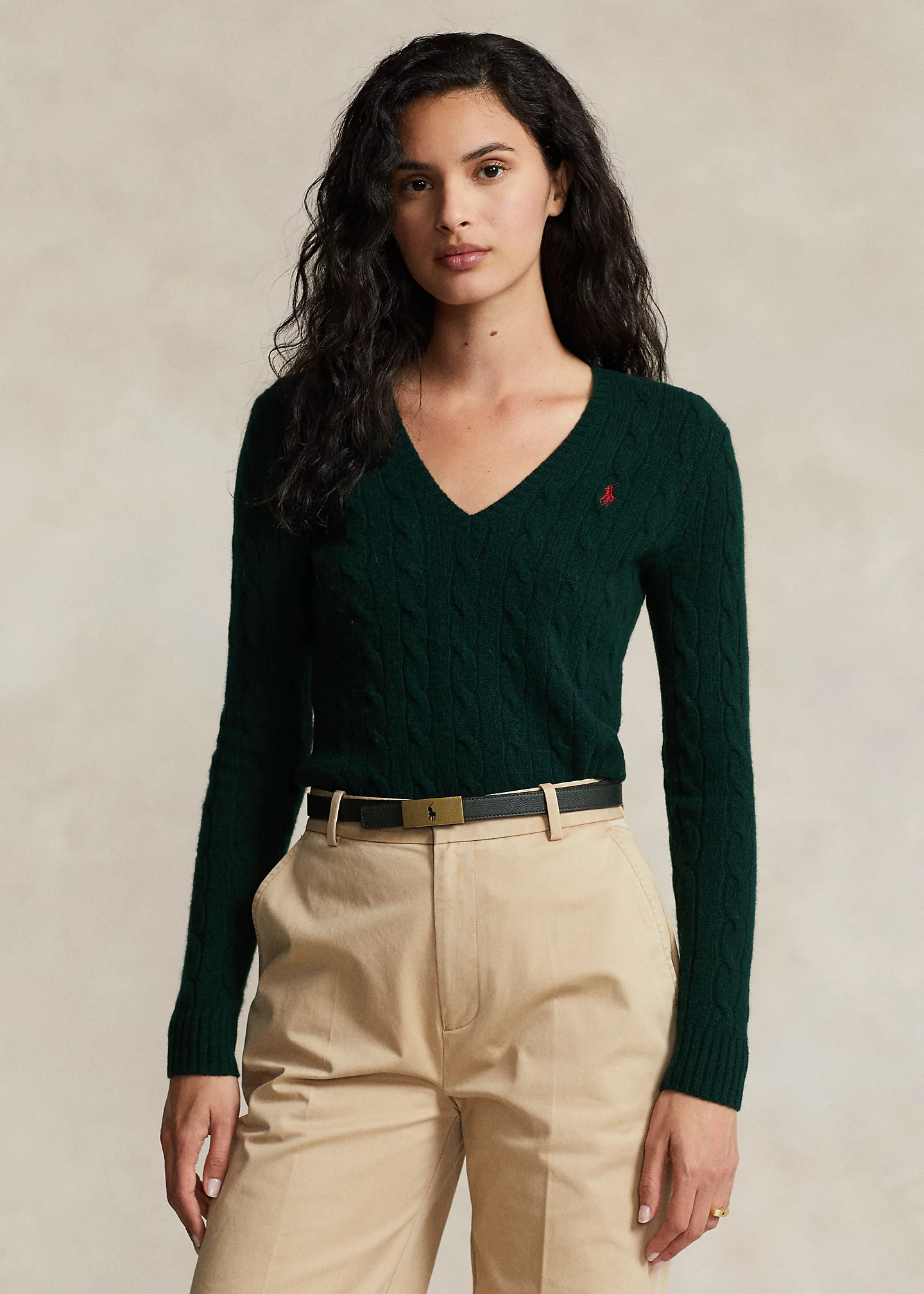 Cable-Knit Wool-Cashmere V-Neck Sweater