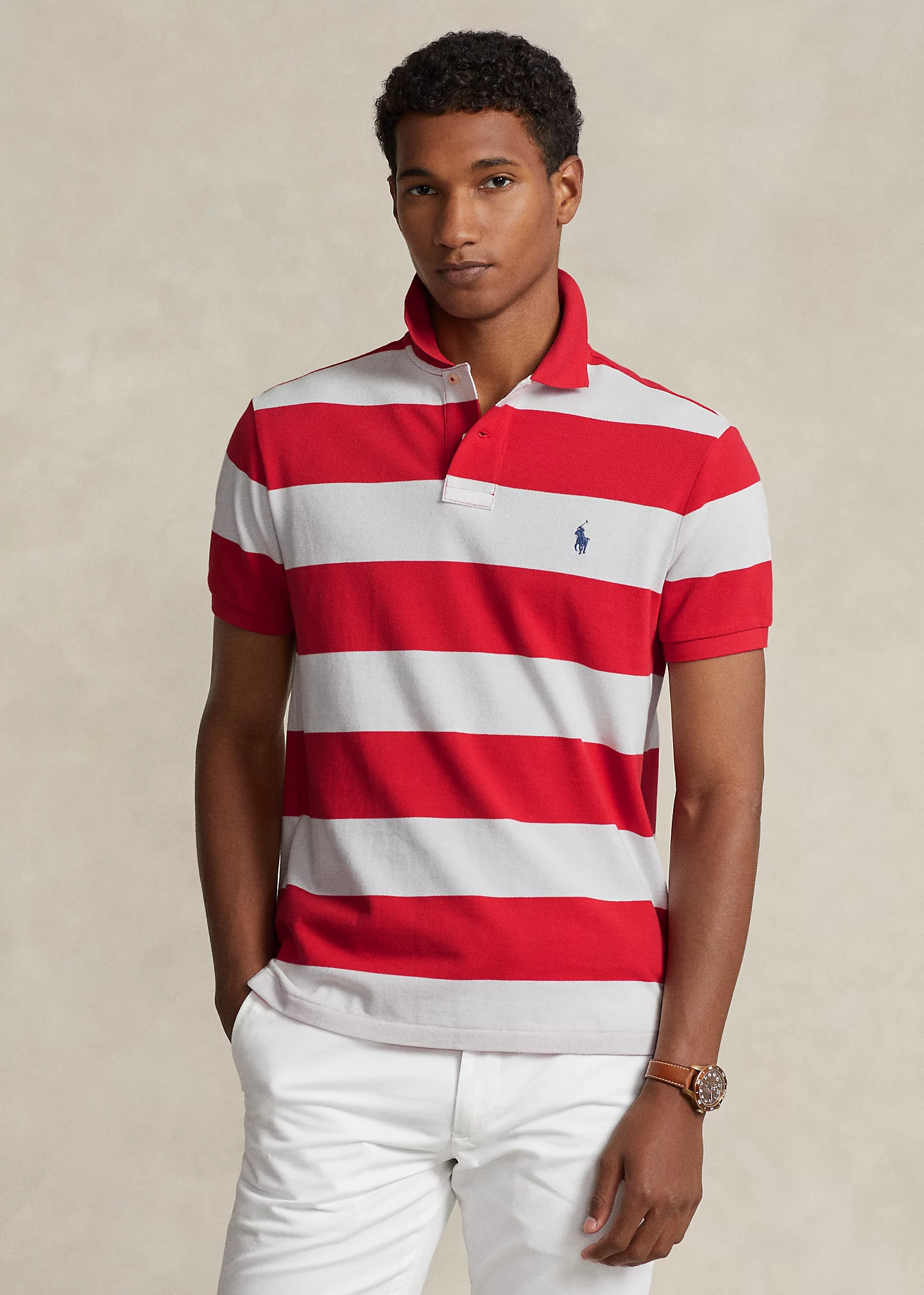Custom Slim Fit Striped Mesh Polo Shirt