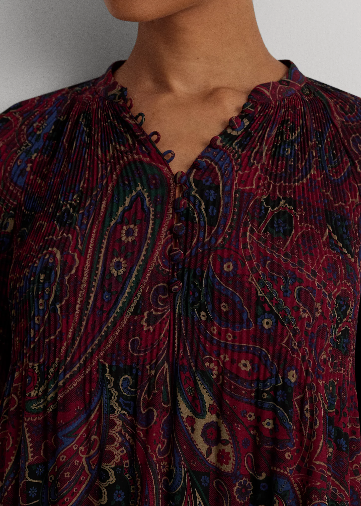 Checked Paisley Pleated Georgette Blouse