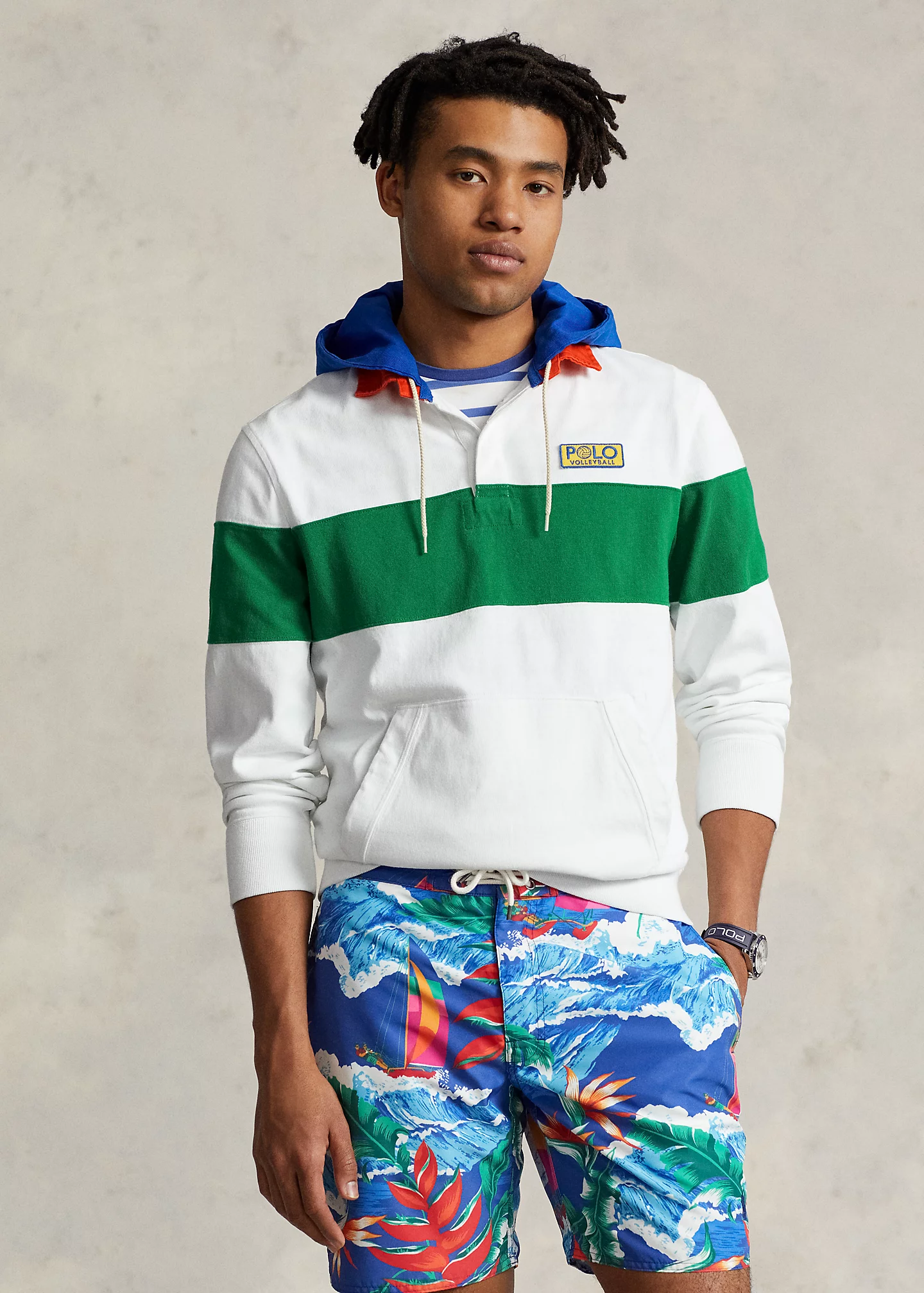 Classic Fit Jersey Hooded Rugby Shirt