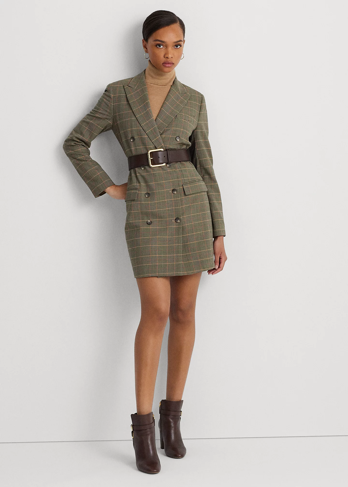 Checked Plaid Wool-Blend Twill Dress