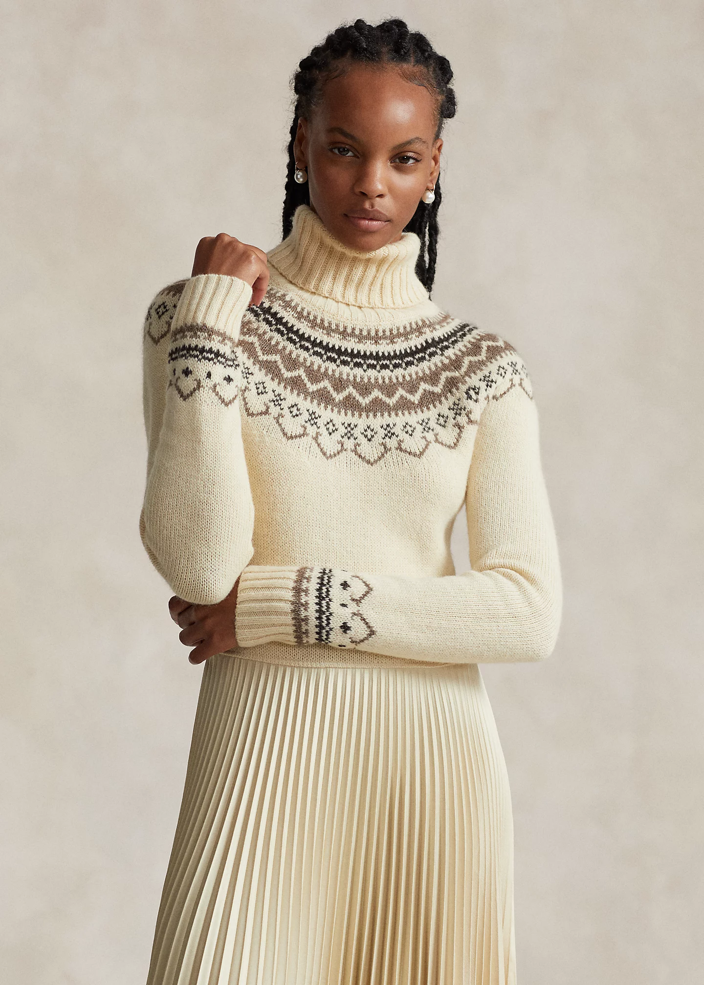 Hybrid Sweater-Pleated Turtleneck Dress
