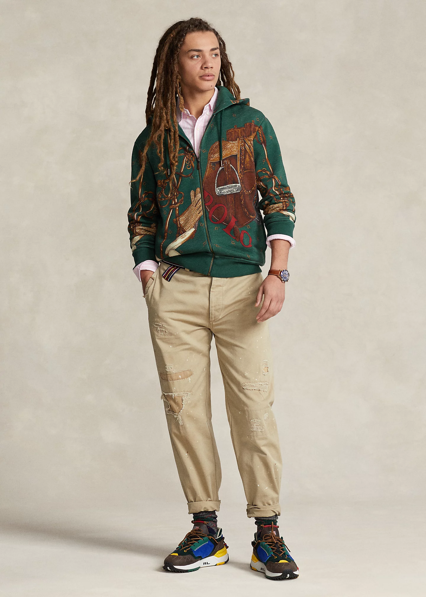 Saddle-Print Fleece Full-Zip Hoodie